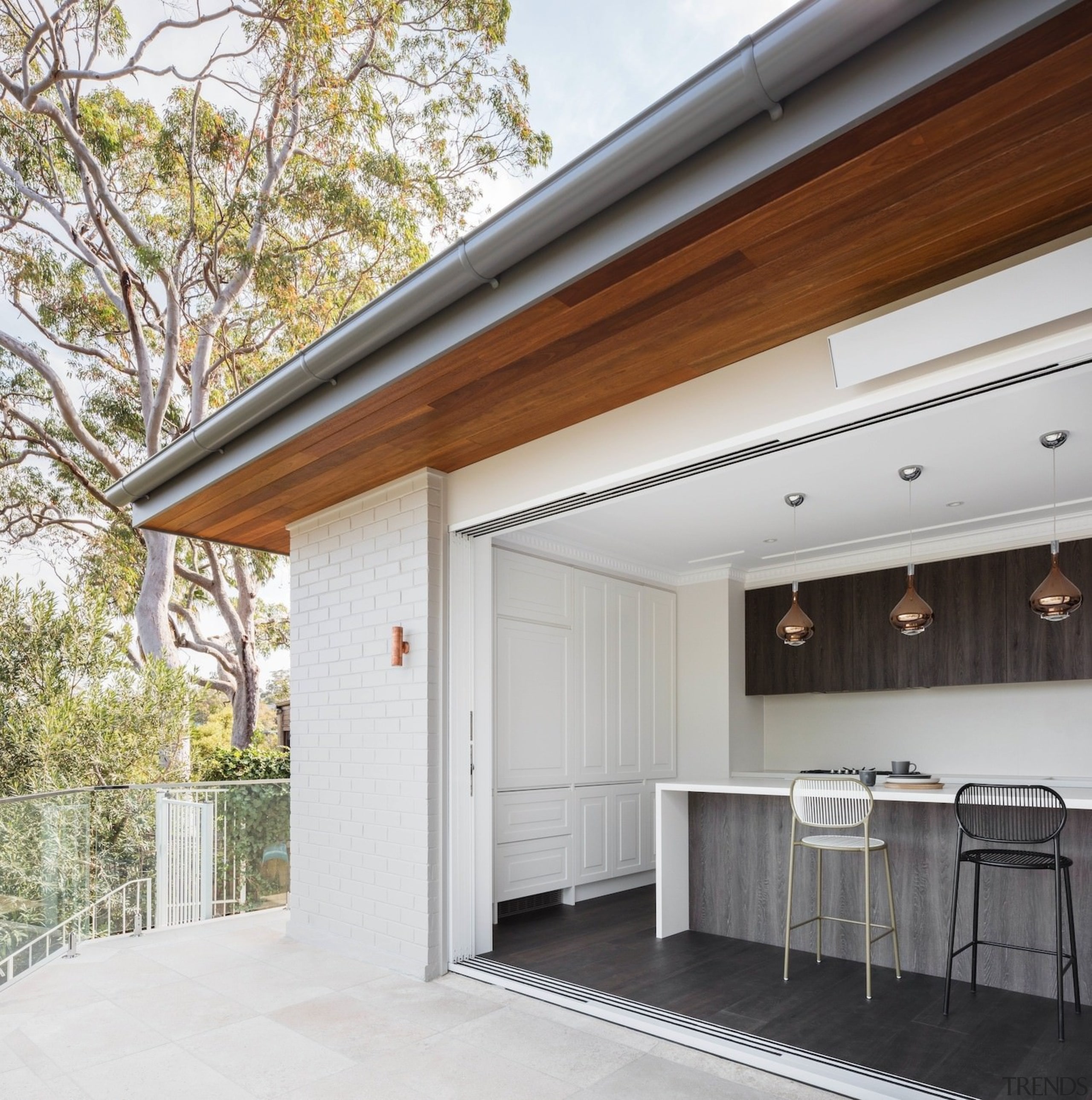 The kitchen opens out onto the terrace - architecture, daylighting, home, house, real estate, roof, siding, white