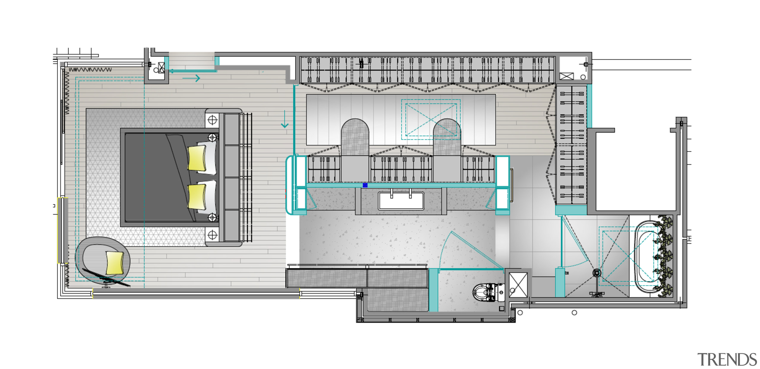 The plan showing relationship between bedroom, walk-in robe 