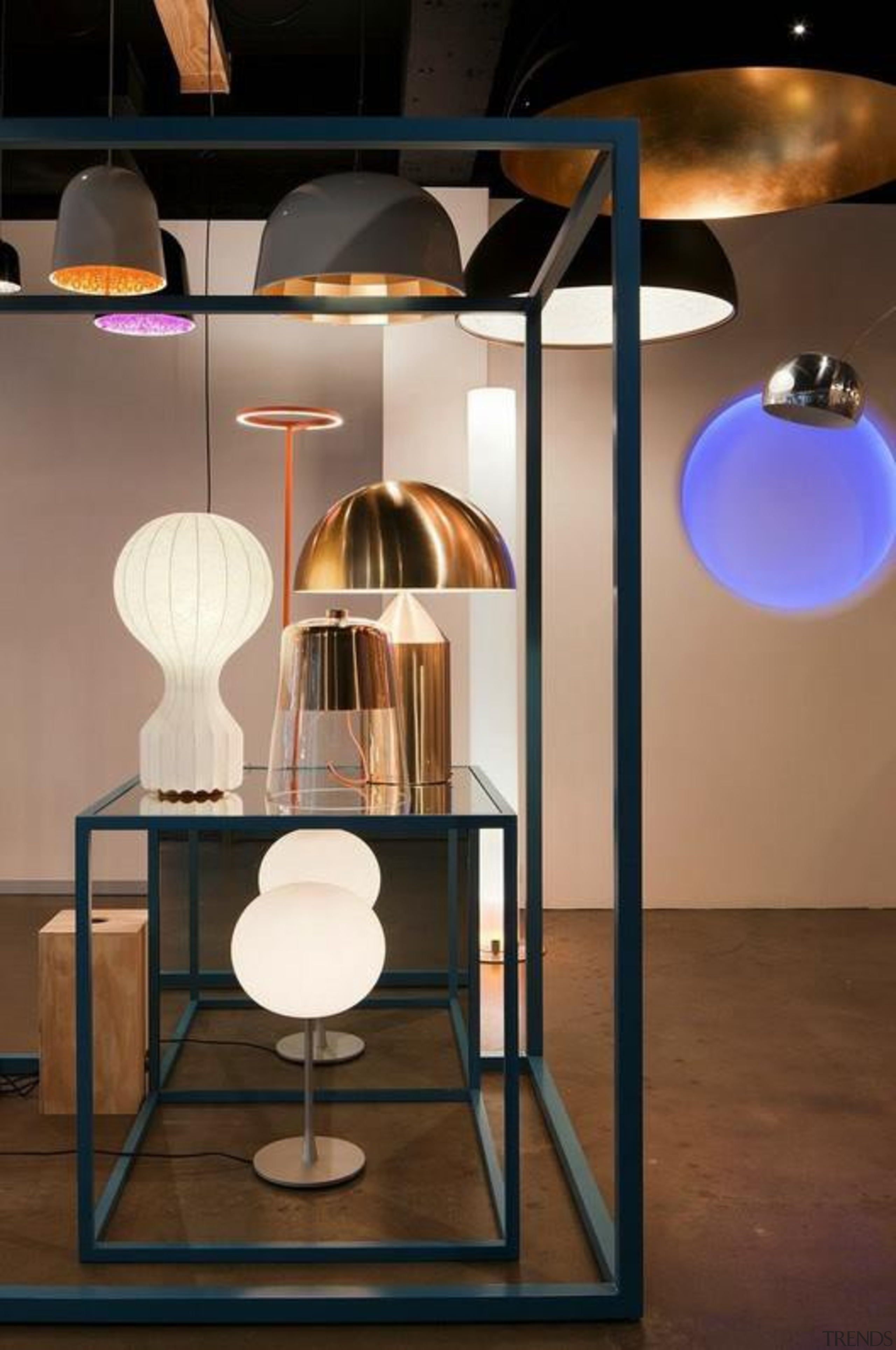 Euroluce has opened a new Melbourne Light Studio ceiling, furniture, interior design, lamp, lampshade, light, light fixture, lighting, lighting accessory, product design, table, brown, black