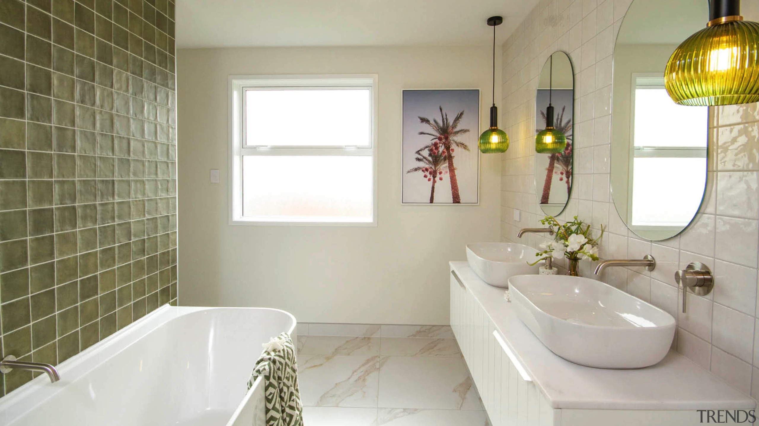 The master ensuite with table top vanity sinks 