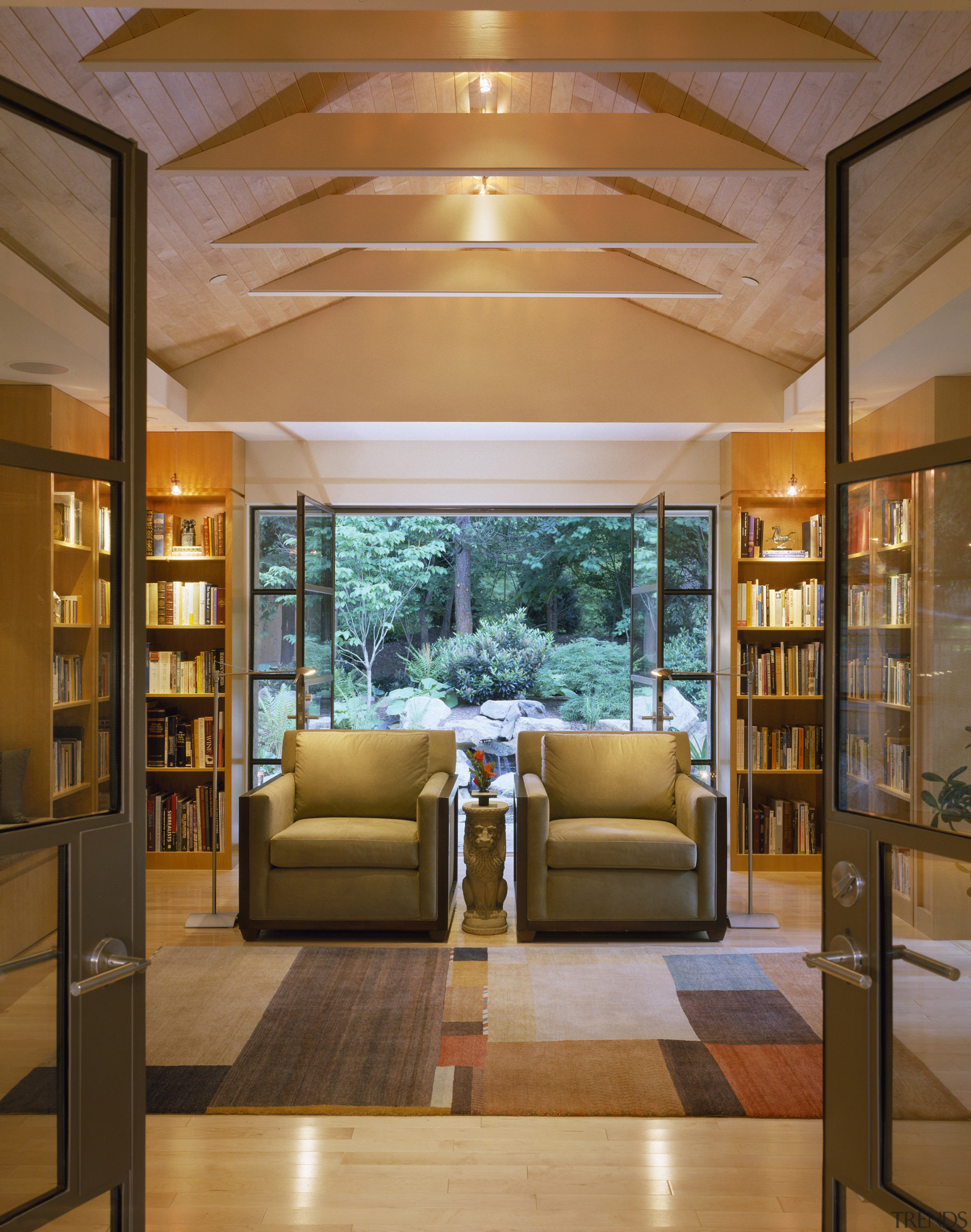 Images of the Library. - Images of the ceiling, hardwood, home, interior design, living room, lobby, real estate, brown, orange