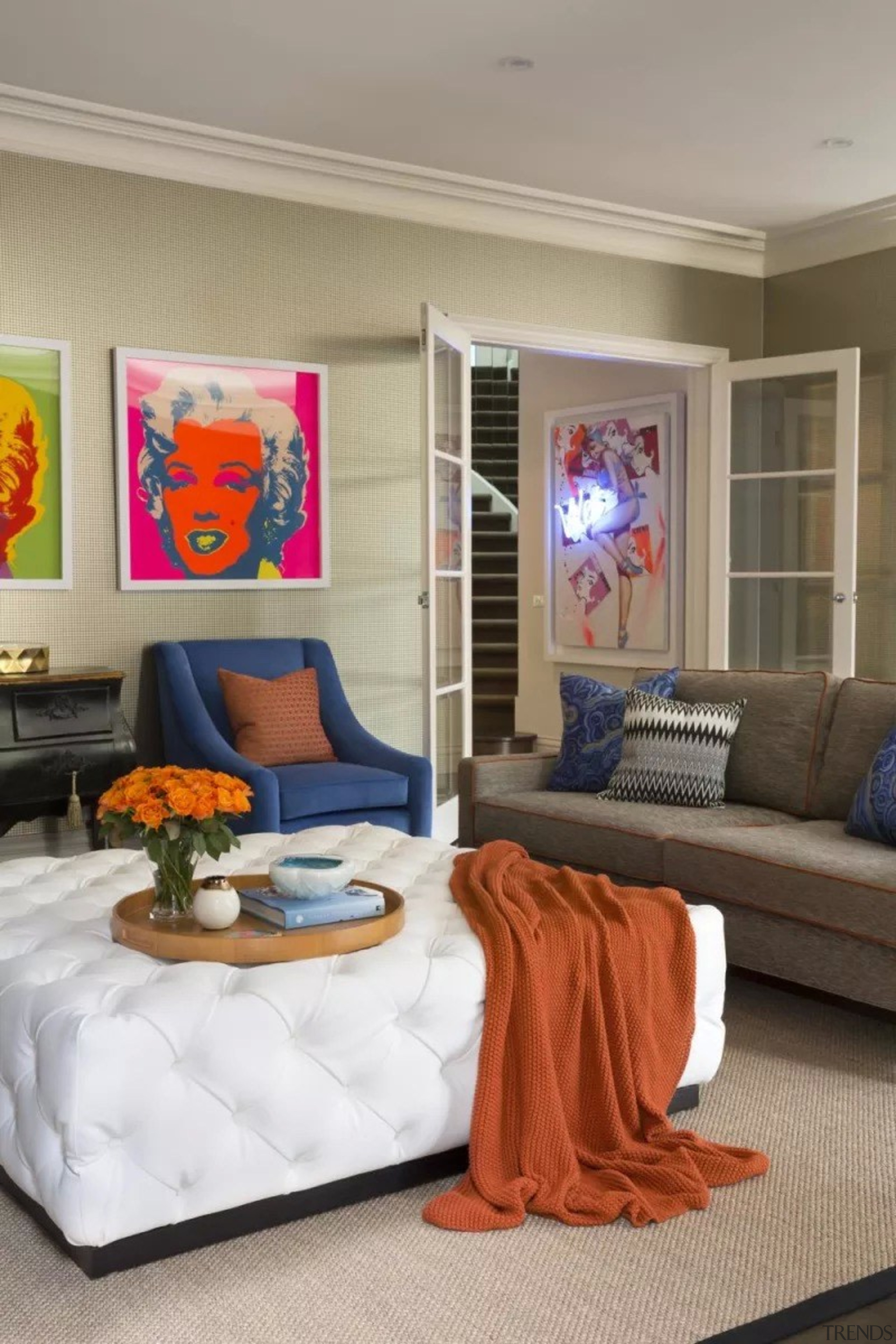 French classic-style residence by Massimo Interiors bedroom, blue, ceiling, furniture, home, interior design, living room, room, wall, gray