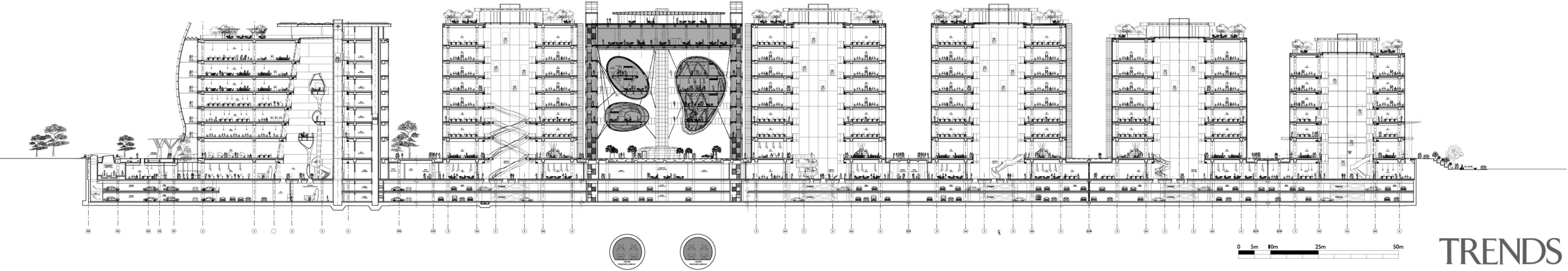 View of the Shanghai International Cruise Terminal. area, black and white, design, diagram, drawing, font, line, monochrome, music, product design, structure, text, white