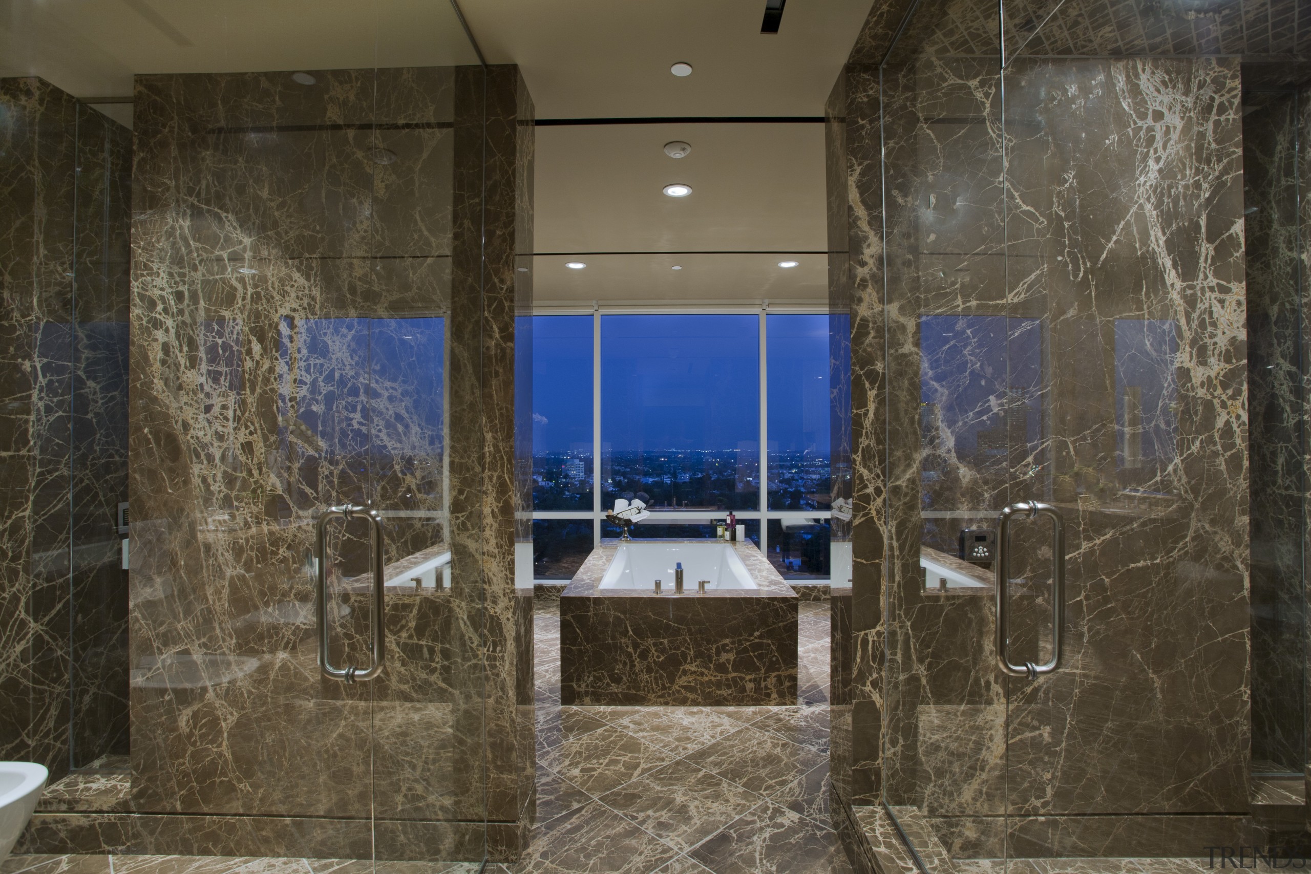 This master suite was designed by Jon Kreuger architecture, bathroom, estate, floor, interior design, property, room, tile, wall, brown