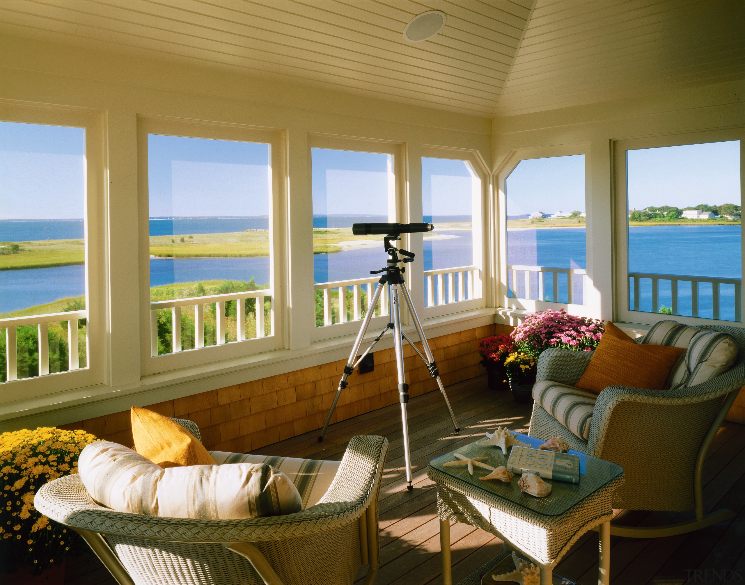 view of the second storey porch that opens estate, home, house, interior design, living room, outdoor structure, porch, real estate, vacation, window, wood, brown