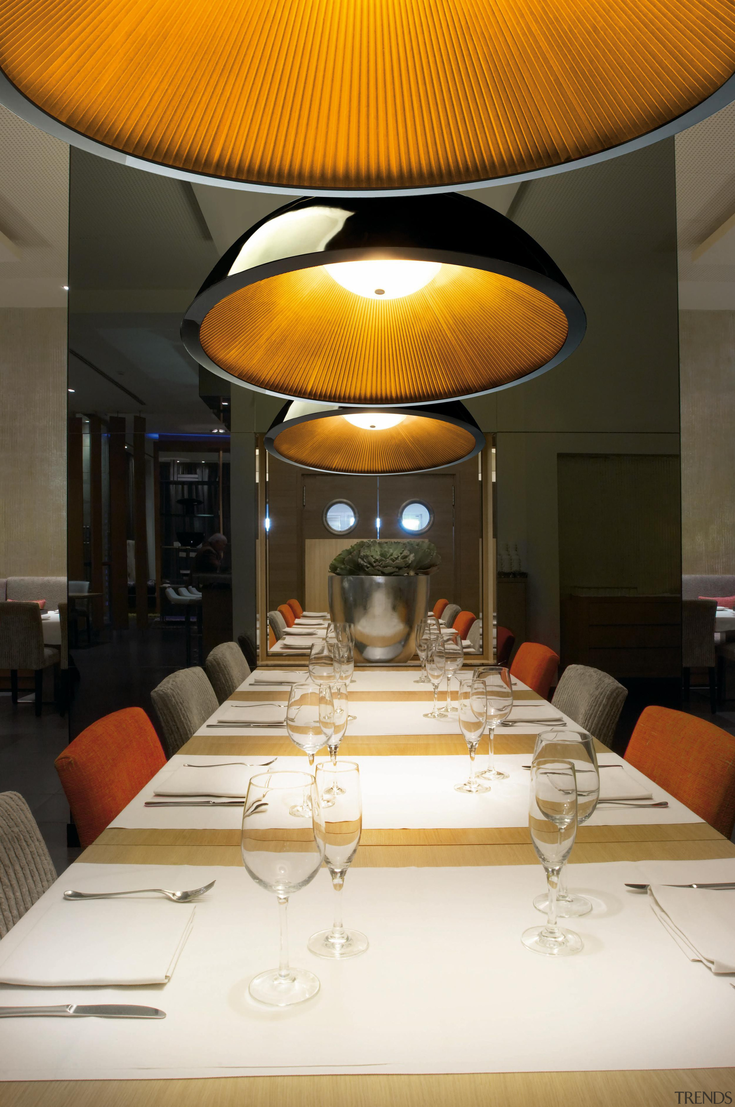 Umbrella by Grok, Spain - Pendant Light - ceiling, function hall, interior design, restaurant, table, black, white