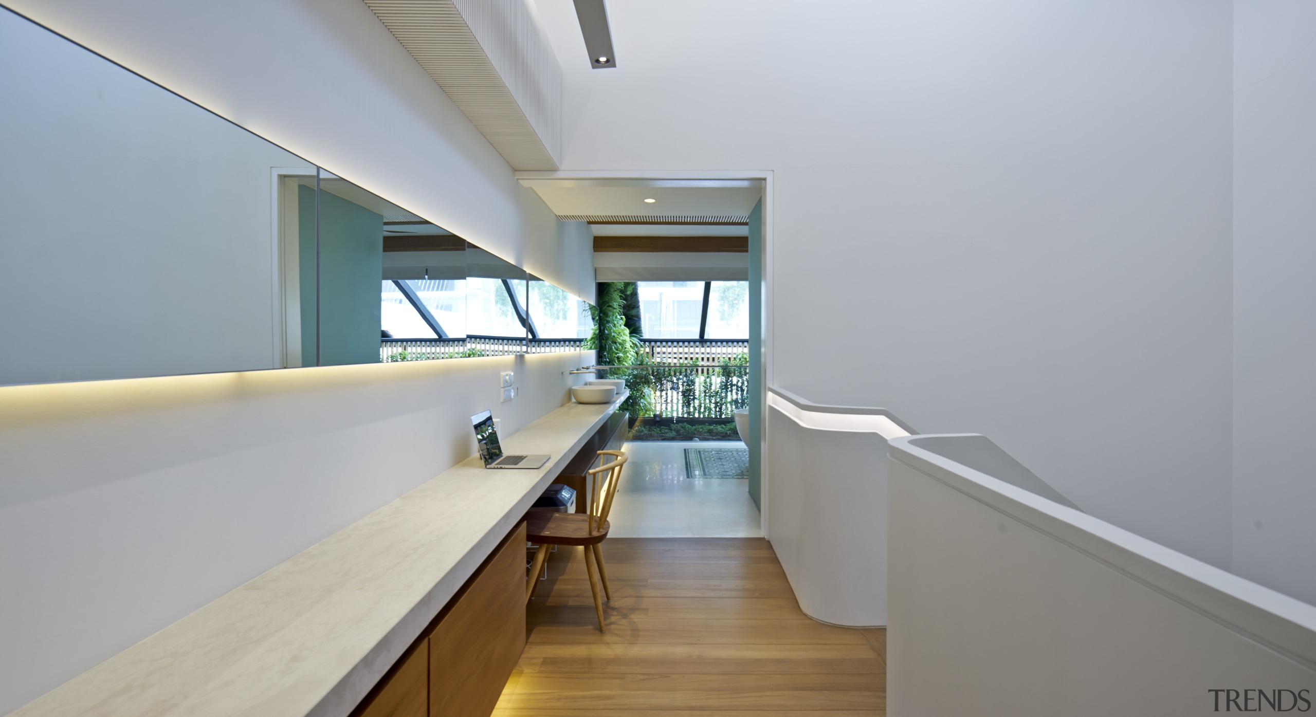 The extended limestone vanity top in this master architecture, daylighting, house, interior design, real estate, window, gray