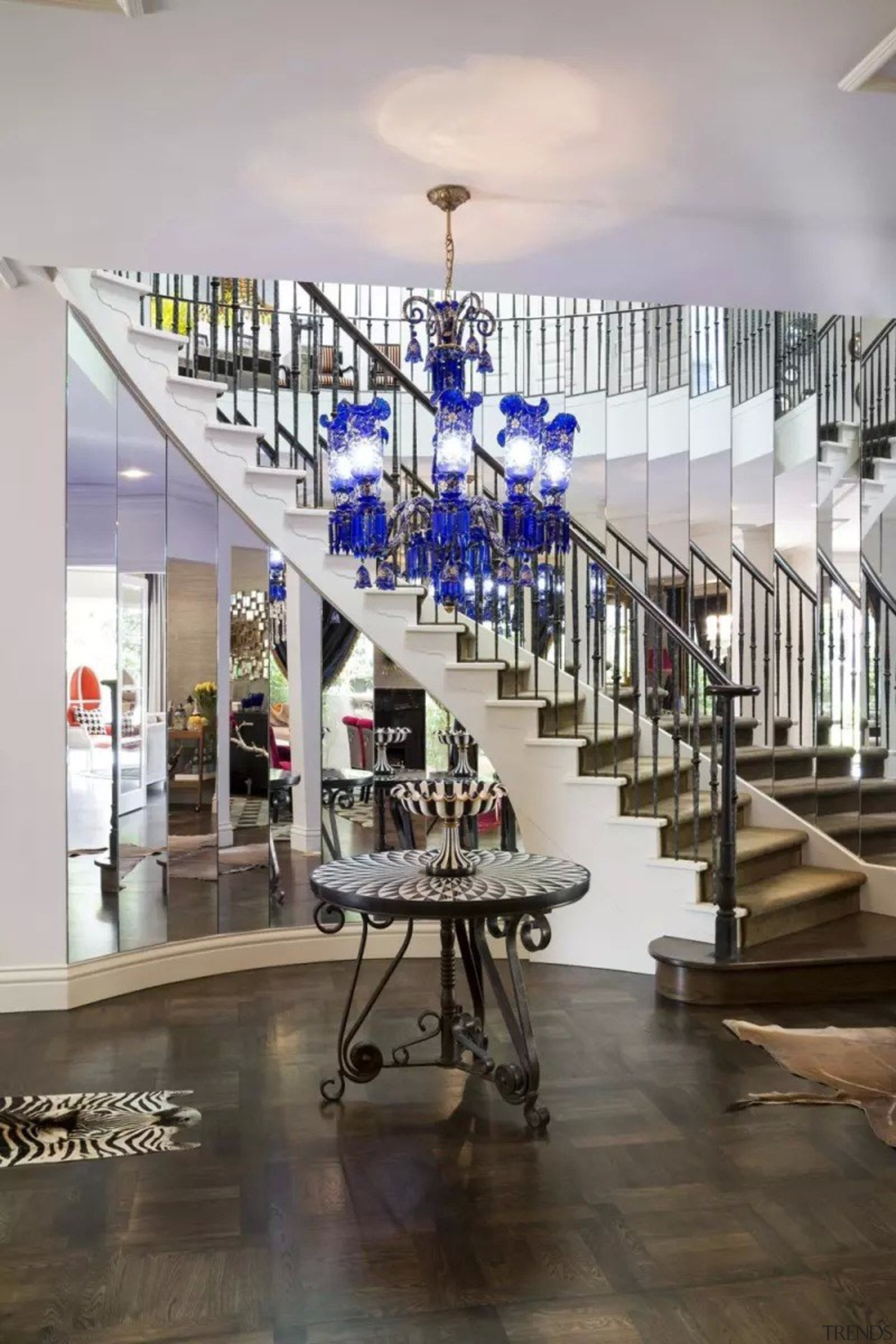 French classic-style residence by Massimo Interiors ceiling, handrail, interior design, lobby, stairs, structure, gray