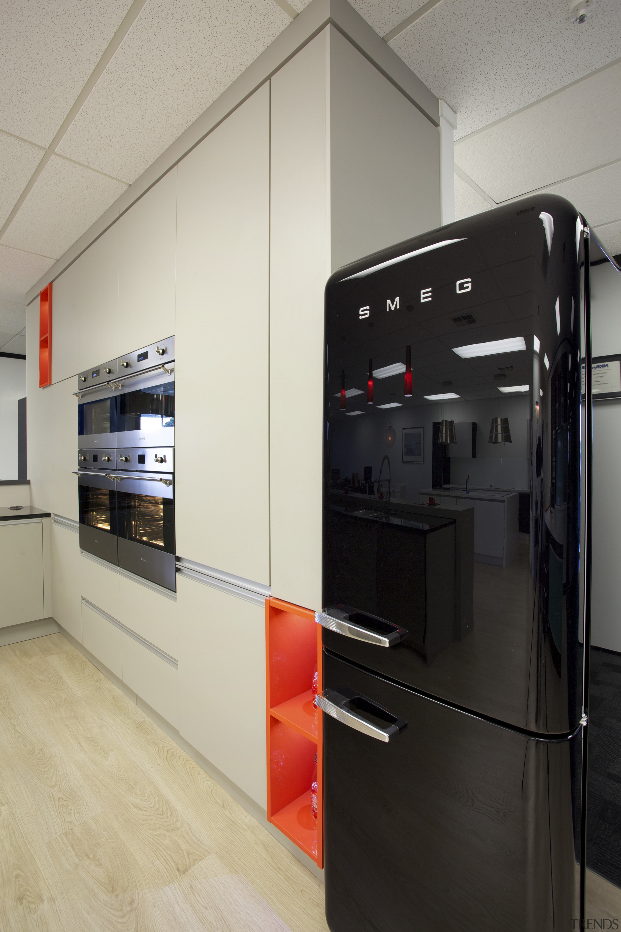 Smeg appliances in Inside Vision kitchen showroom - interior design, product design, gray, black
