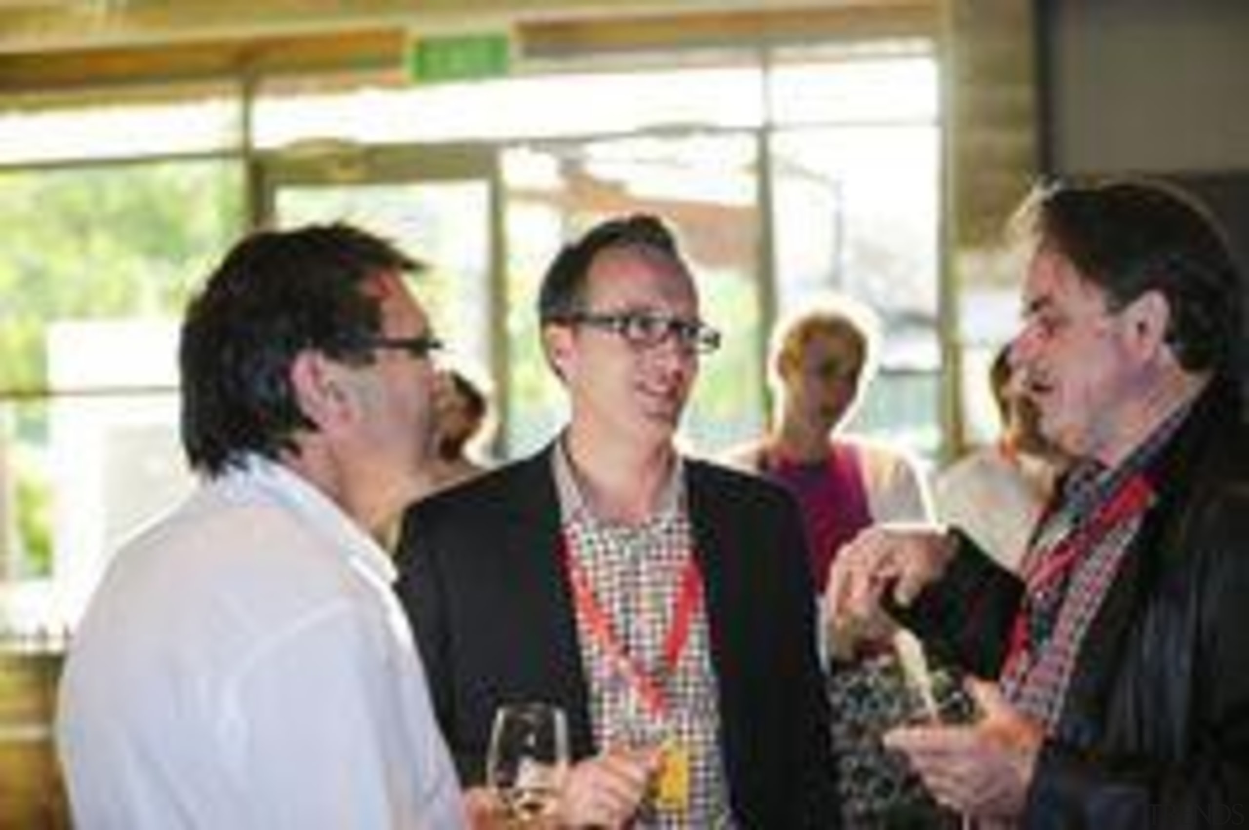 Laminex NZ's Murray Christensen &amp; Jesse Staines with communication, event, socialite, white