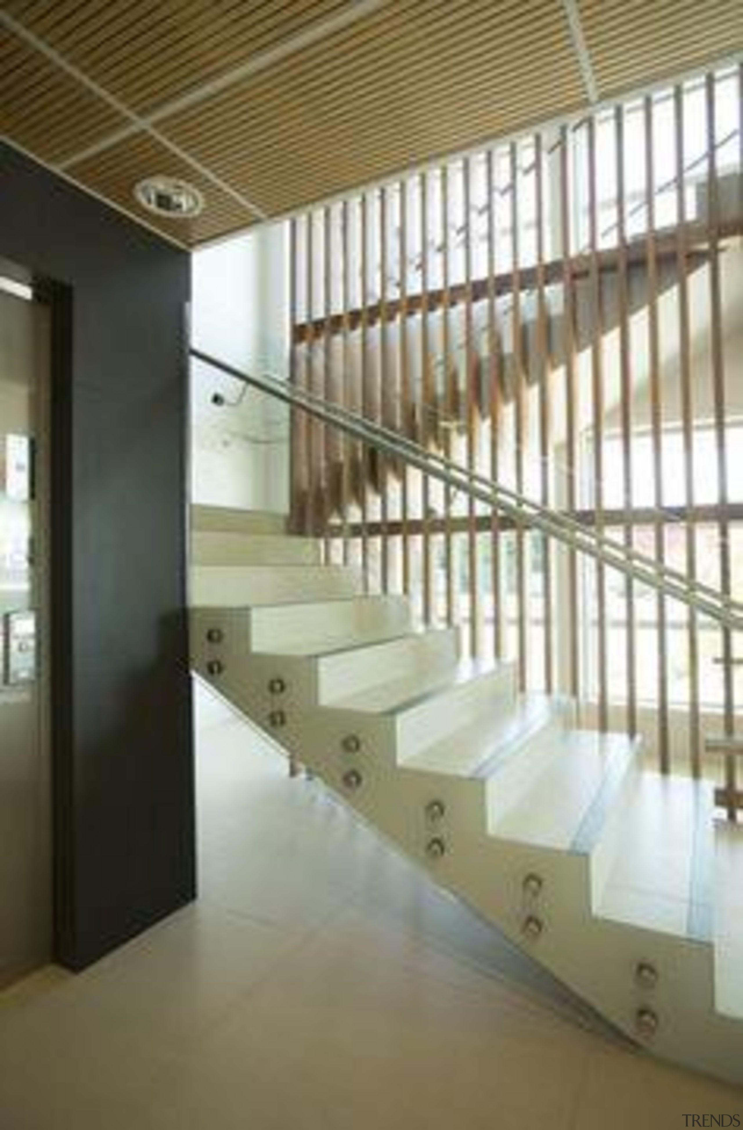 Wall featuring Naturali basalto vena scura and Floor architecture, ceiling, daylighting, floor, glass, handrail, interior design, stairs, structure, wall, brown, white