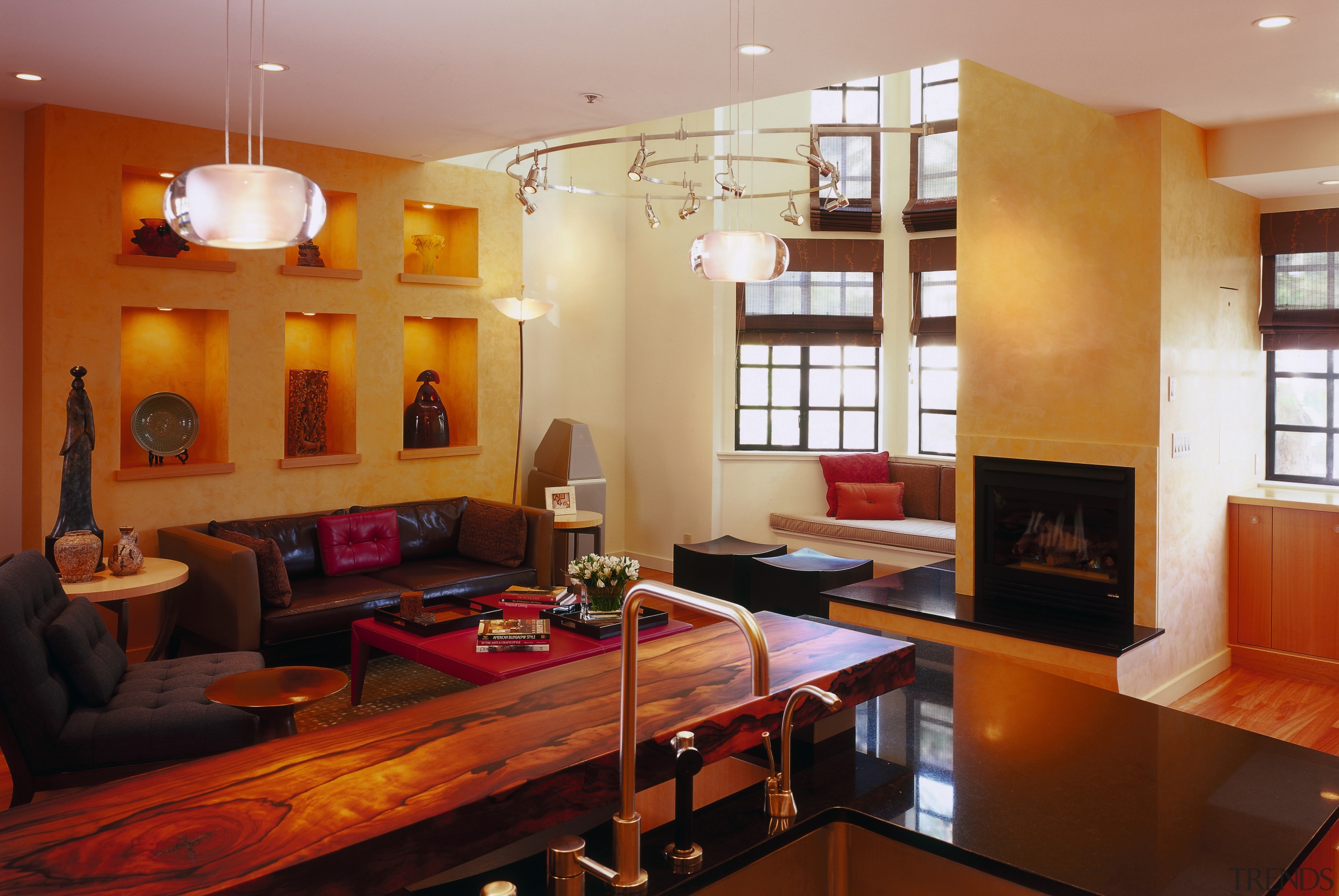 view of the kitchen area featuring black granite ceiling, dining room, home, interior design, living room, real estate, room, table, wall