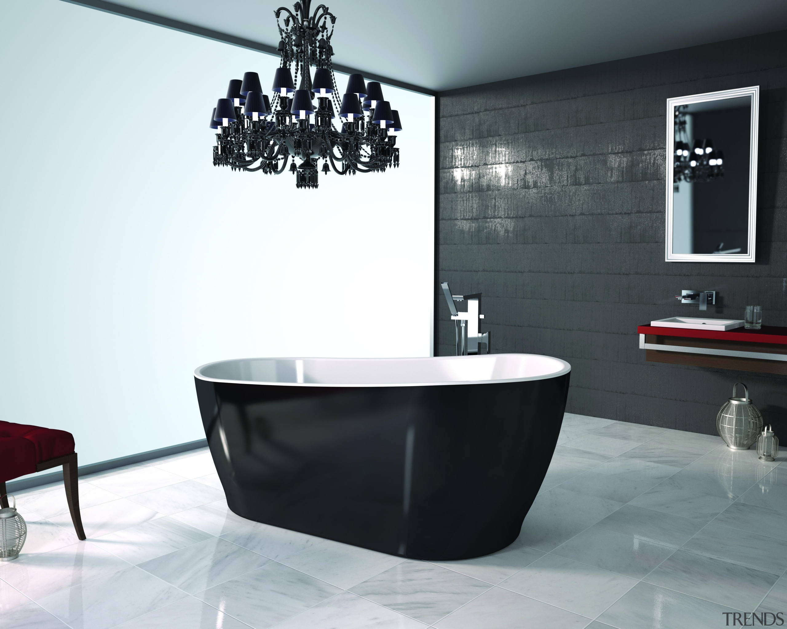 Caroma Noir Bath: a seamless freestanding bath with bathroom, bathtub, interior design, plumbing fixture, product design, room, tap, white, black