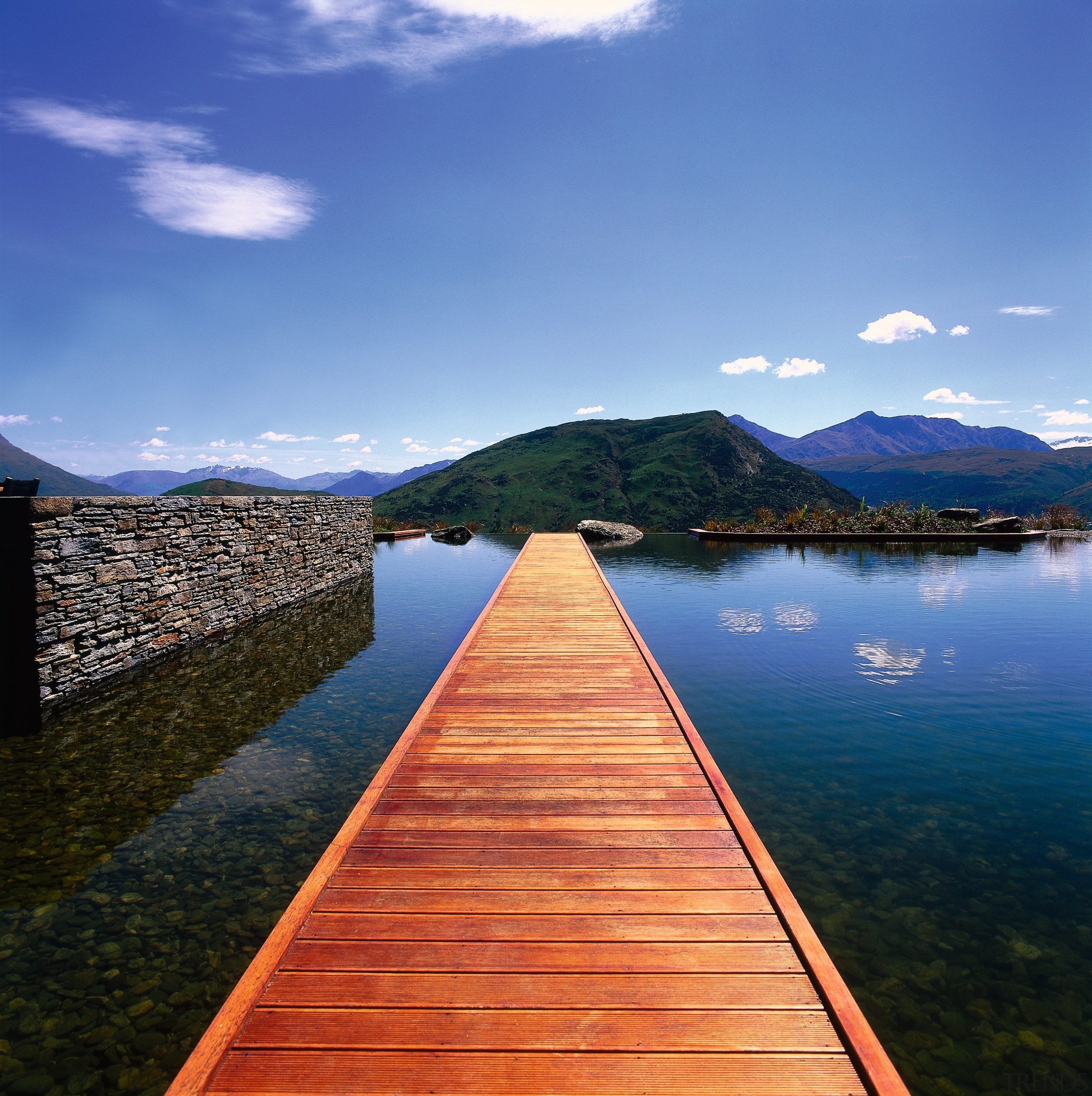 view of theis new house tucked beneath the calm, cloud, dock, fixed link, fjord, horizon, lake, lake district, loch, morning, mount scenery, mountain, nature, pier, reflection, reservoir, sea, sky, sunlight, water, blue