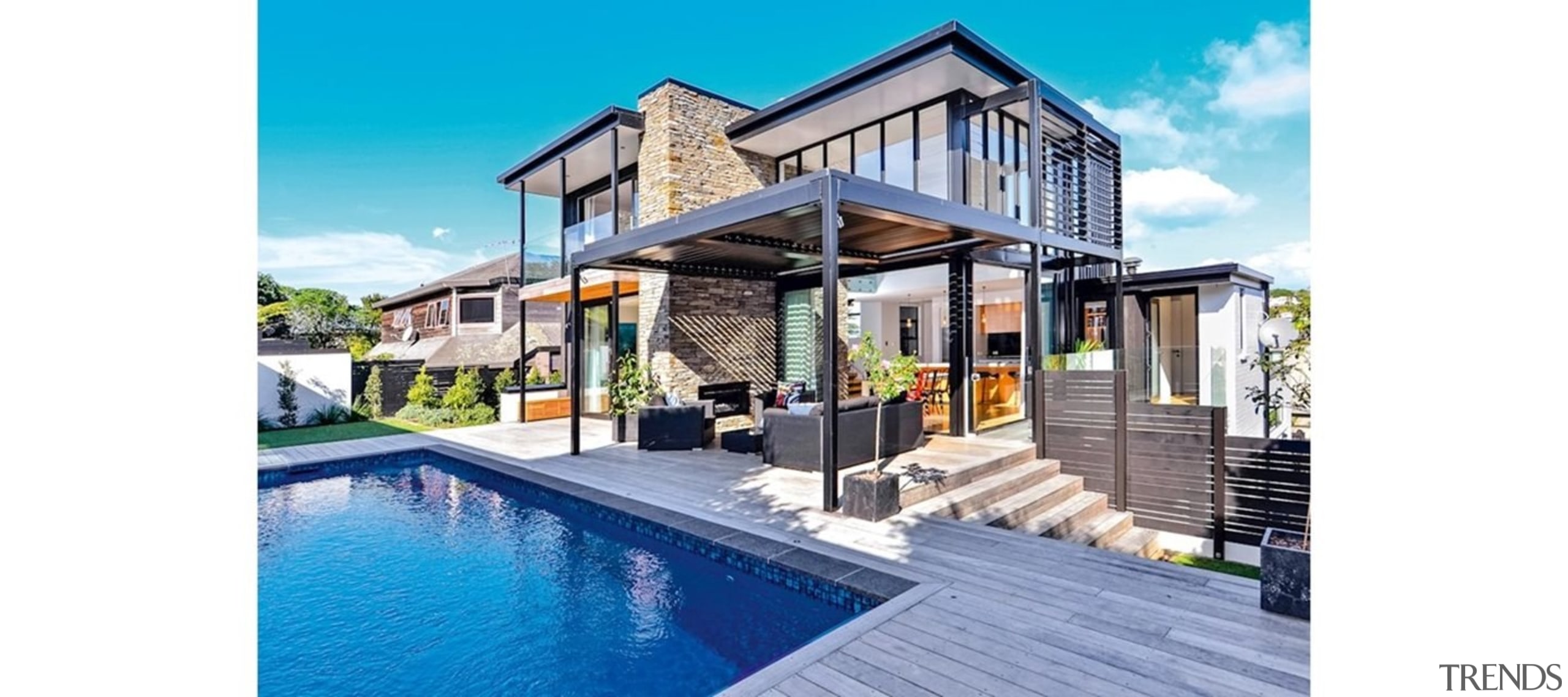 House Of The Year with Silencio Rotating Louvres estate, facade, home, house, property, real estate, swimming pool, villa, white, teal