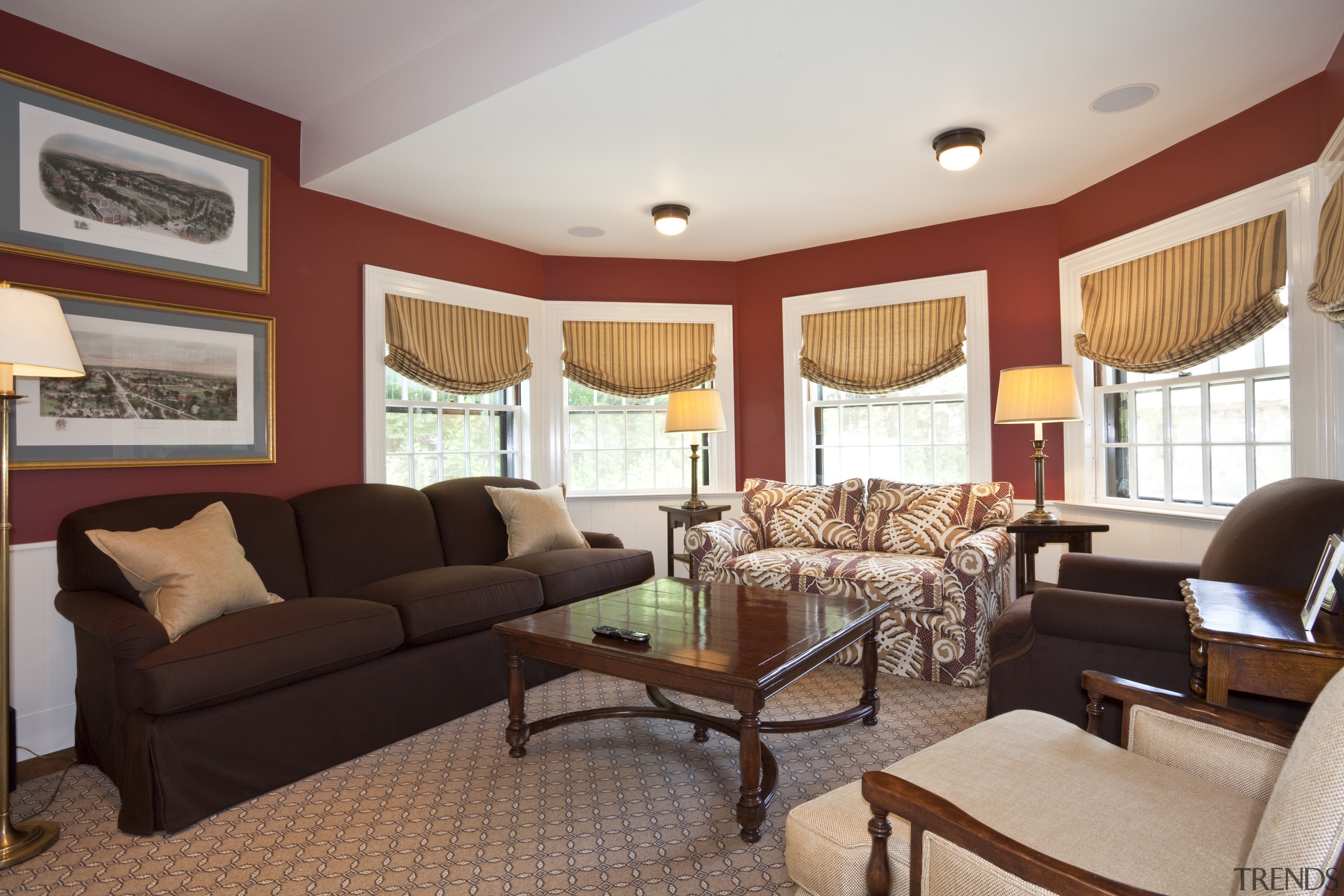 View of home in the historic Brattle Street ceiling, home, interior design, living room, property, real estate, room, suite, window, gray, red
