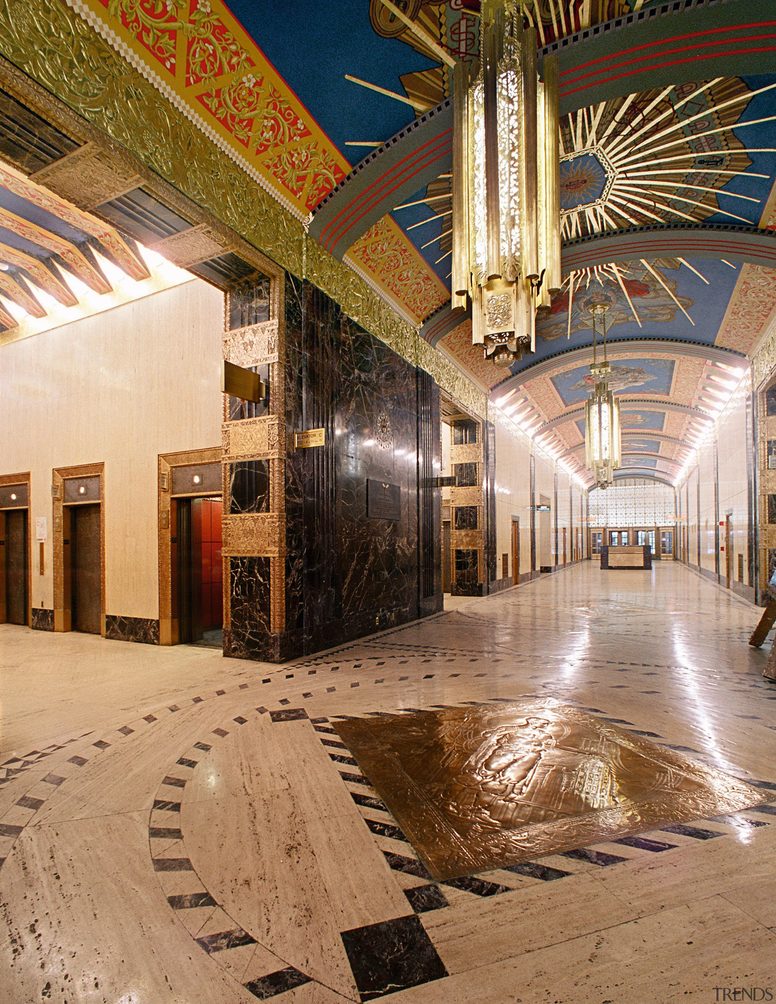 A view of the lobby area. - A architecture, ceiling, interior design, lobby, brown, orange