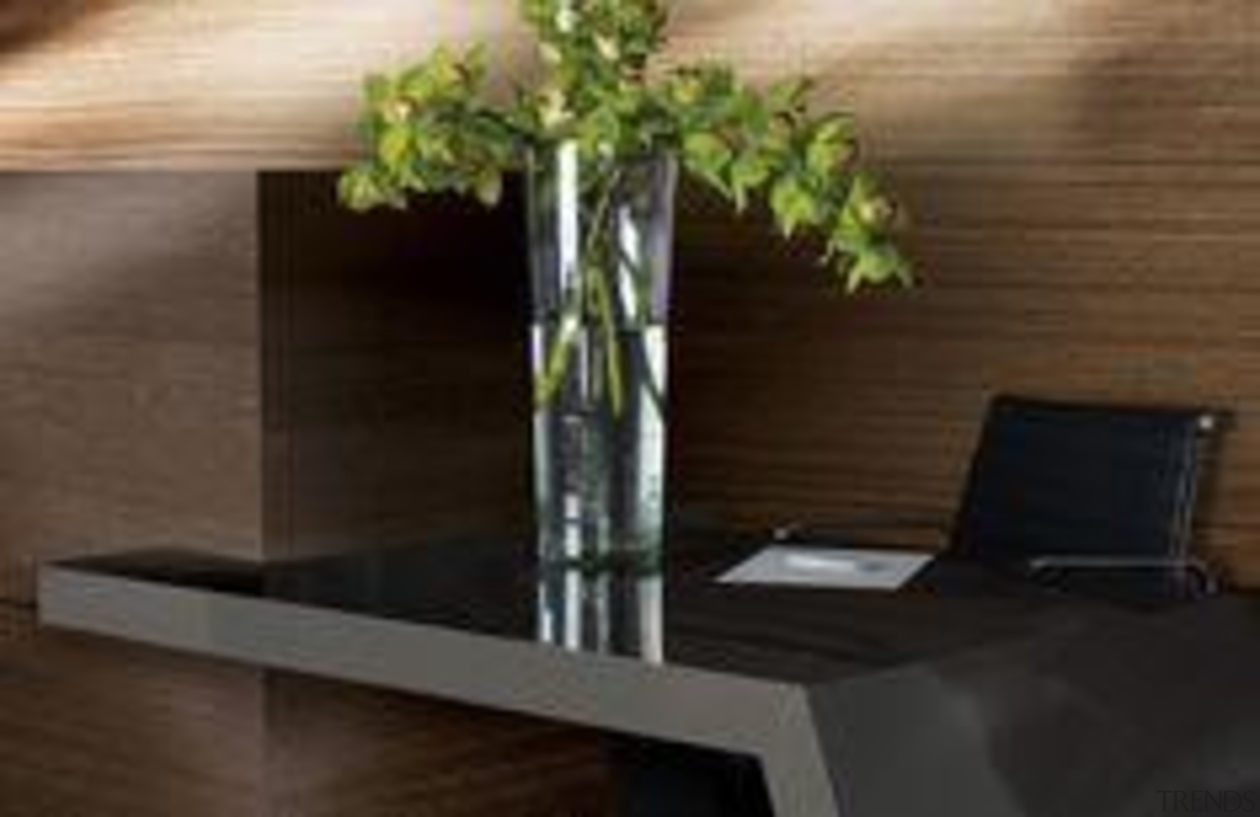 Walls featuring two colours in Laminex Designed Timber floor, furniture, glass, interior design, table, wood, black