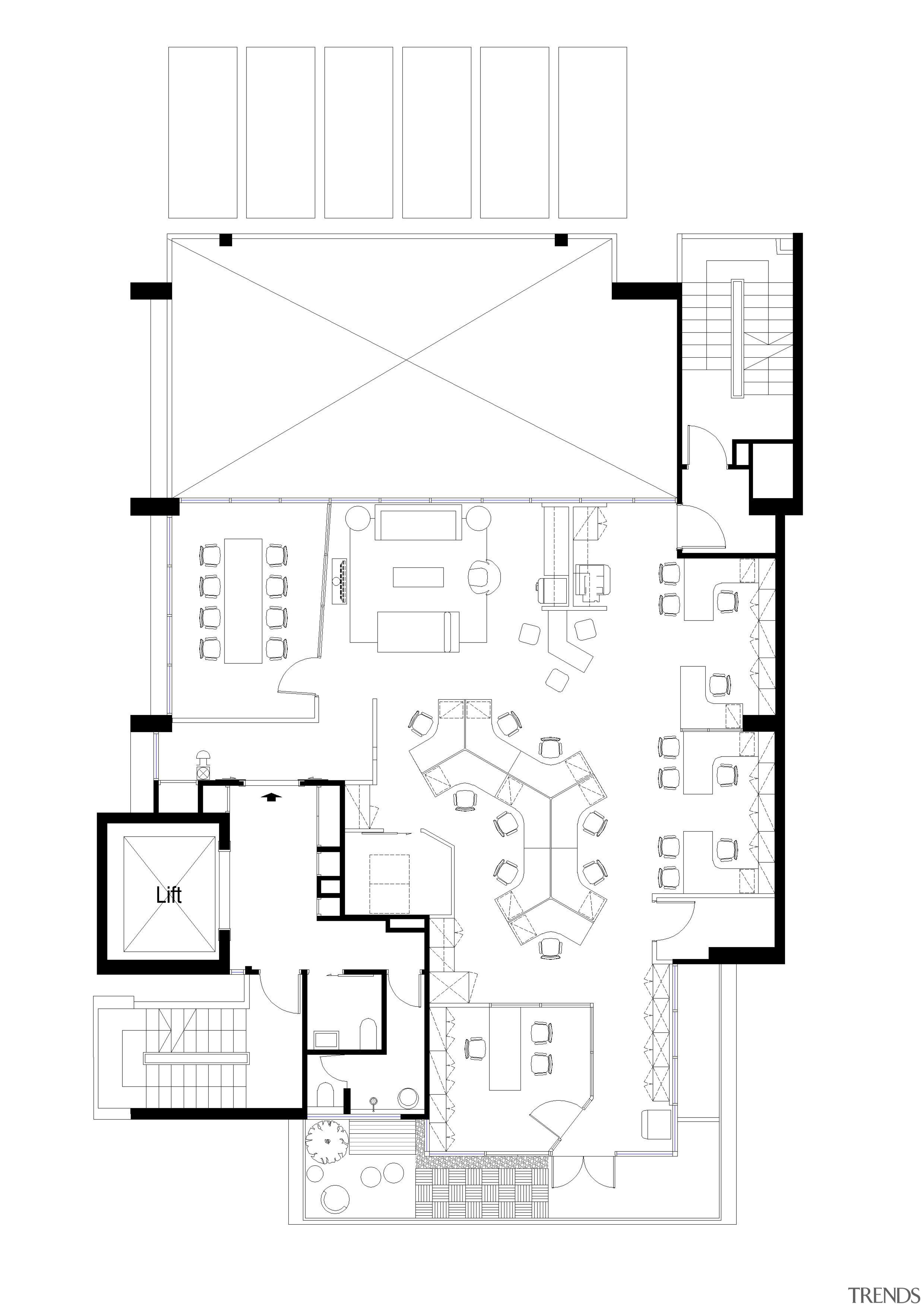 Floor plan for Warners Music shows generous connection angle, architecture, area, black and white, design, diagram, drawing, floor plan, font, line, plan, product, product design, schematic, square, structure, text, white