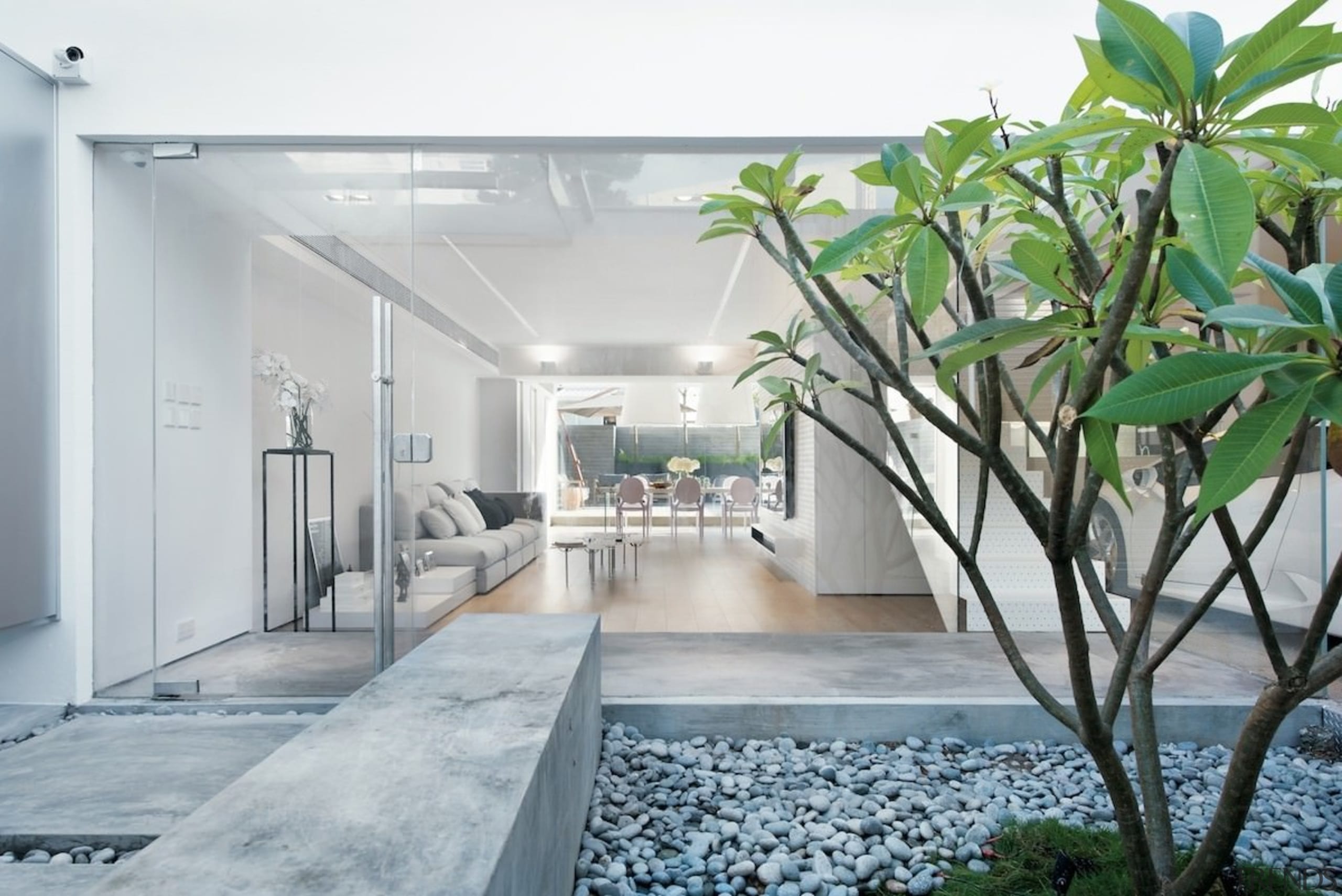 A view of the courtyard - A view architecture, home, house, interior design, real estate, gray