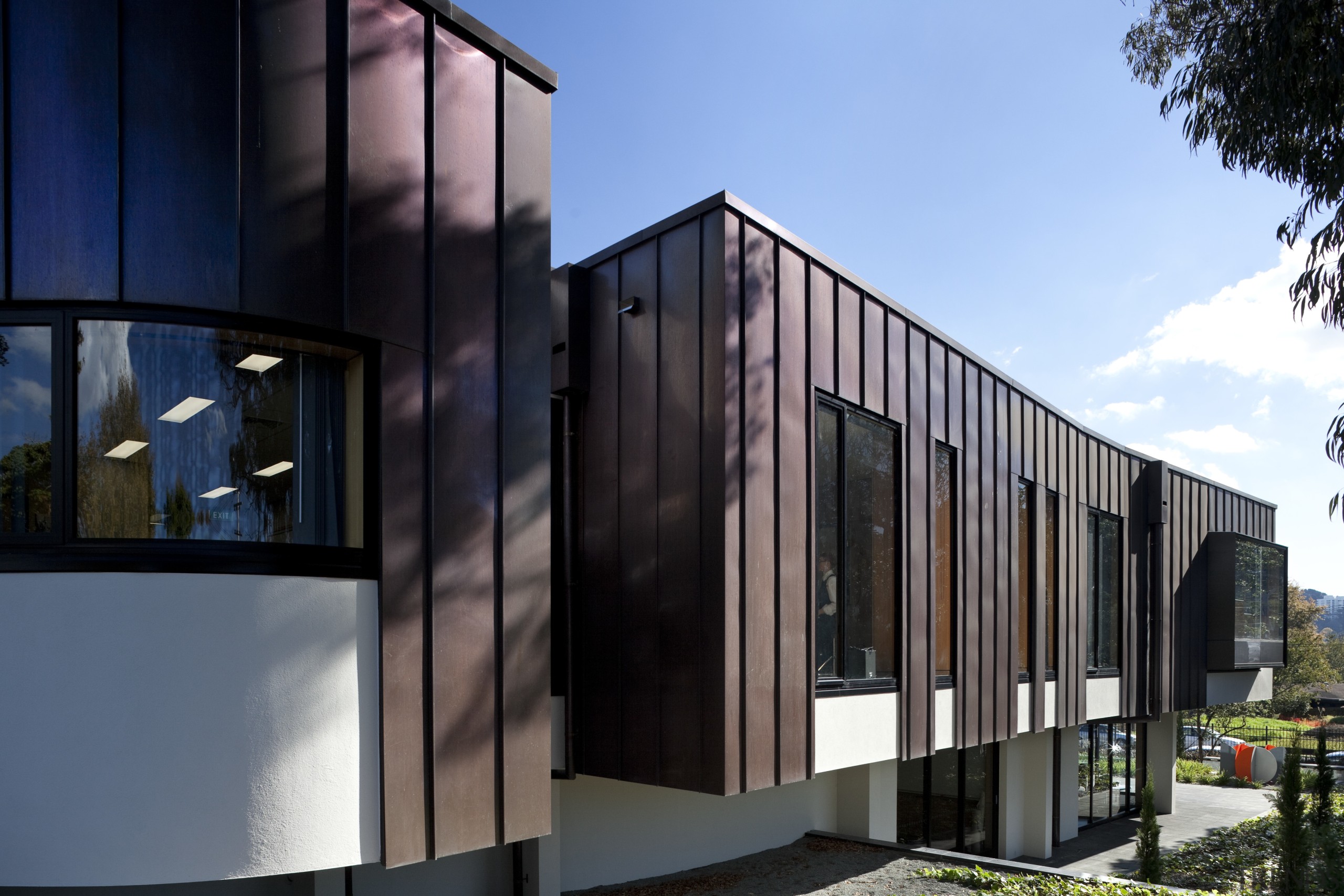 Exterior with dark red cladding. - Exterior with architecture, building, facade, home, house, black