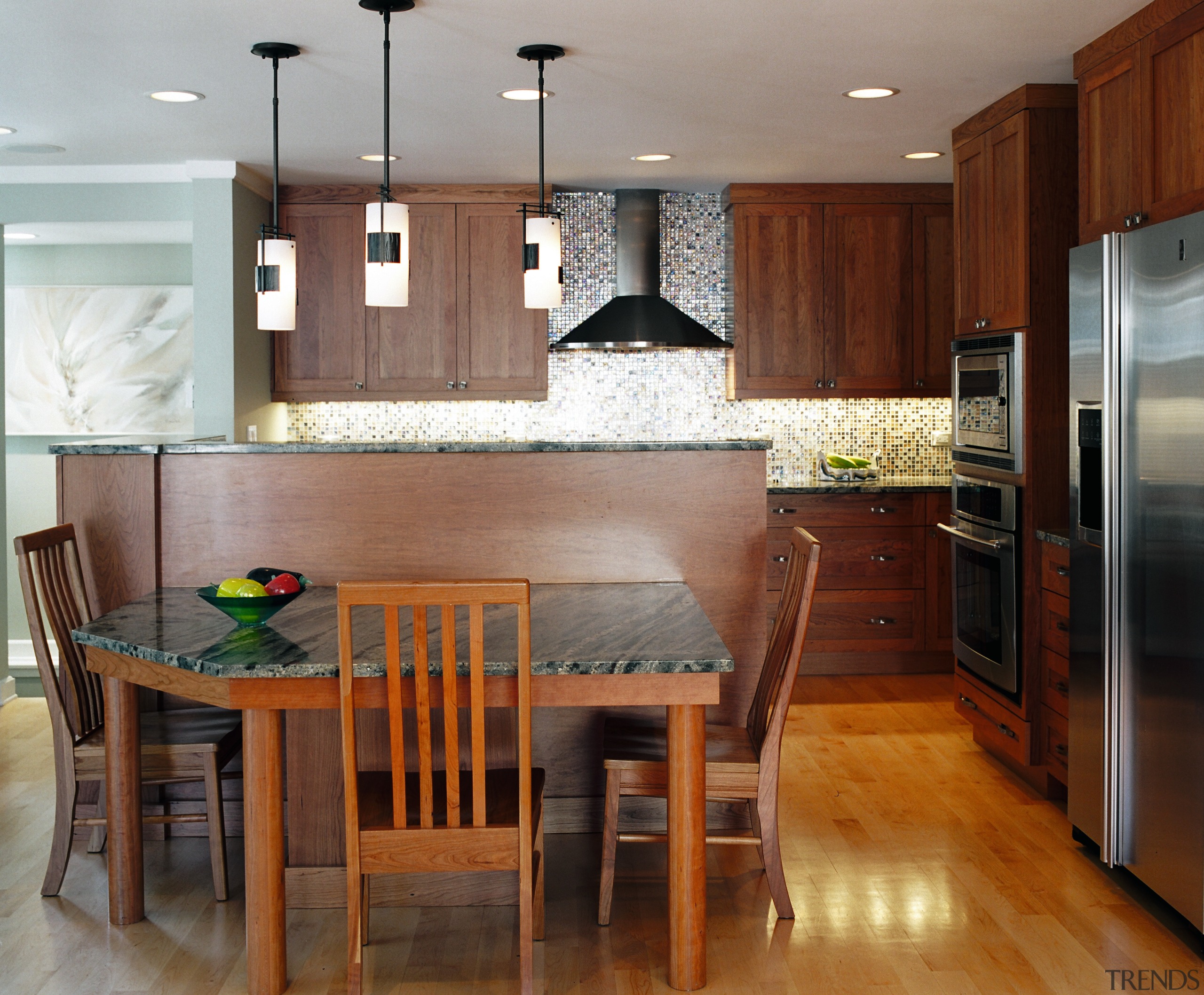 A view of the kitchen area, wooden flooring, cabinetry, ceiling, countertop, cuisine classique, floor, flooring, hardwood, interior design, kitchen, laminate flooring, real estate, room, wood flooring, brown, gray