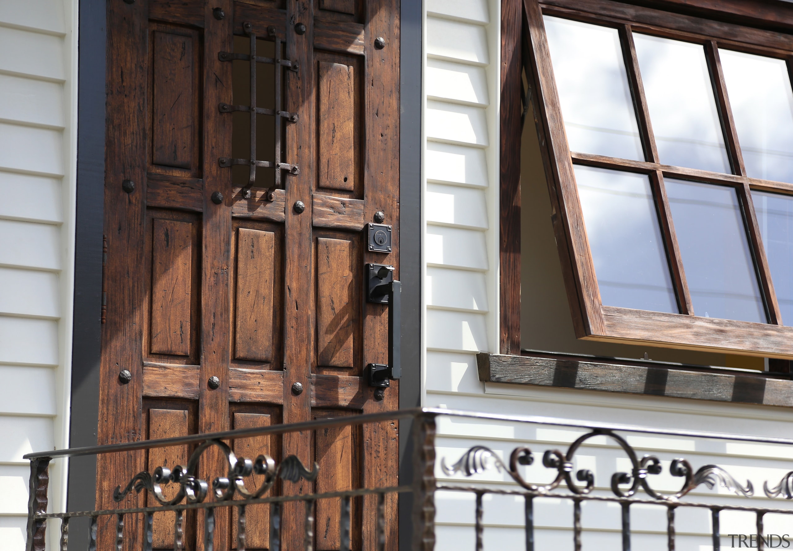 A much-loved part of the Waiheke landscape, Moa door, facade, iron, window, black