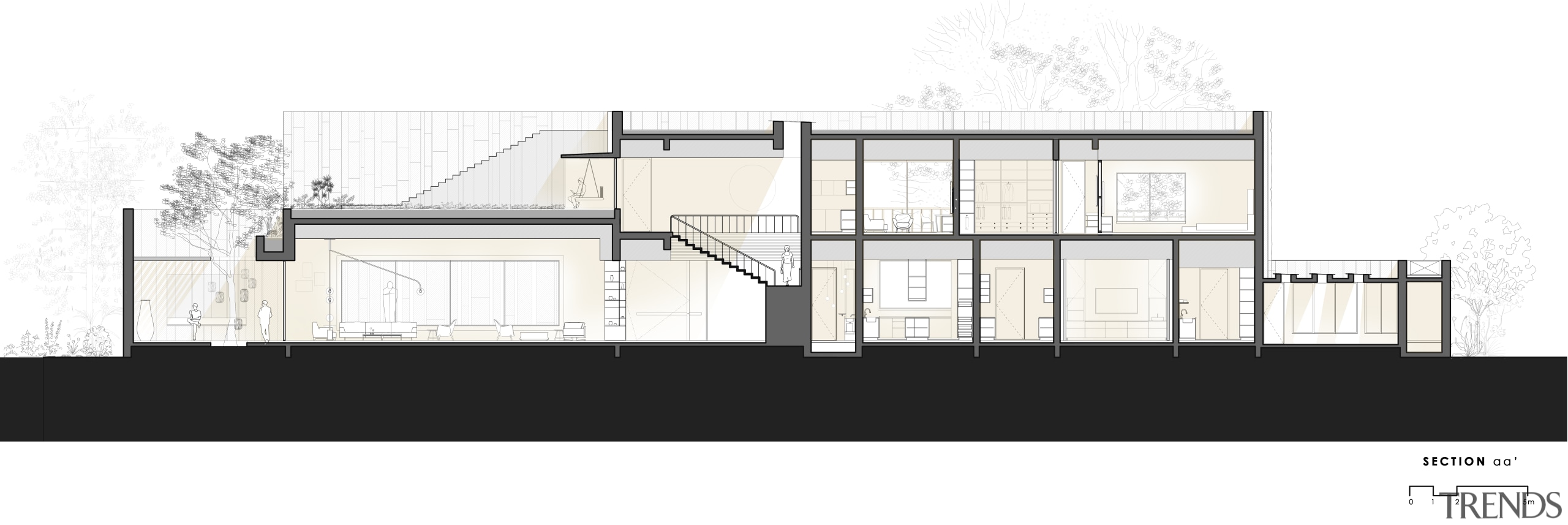 The home's construct seen in section diagram. architecture, artwork, building, diagram, drawing, floor plan, house, plan, white