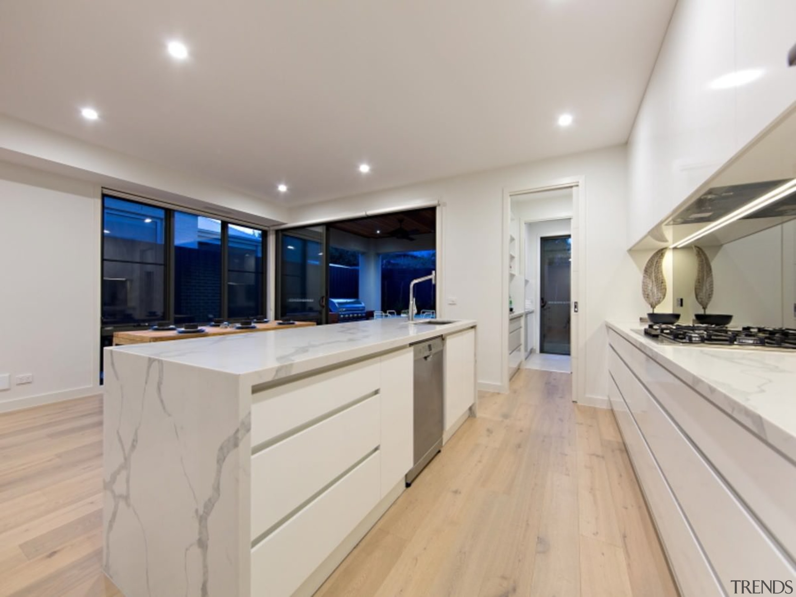 Slide-out drawers mean a clean aesthetic - Slide-out countertop, floor, flooring, hardwood, interior design, kitchen, property, real estate, wood flooring, gray