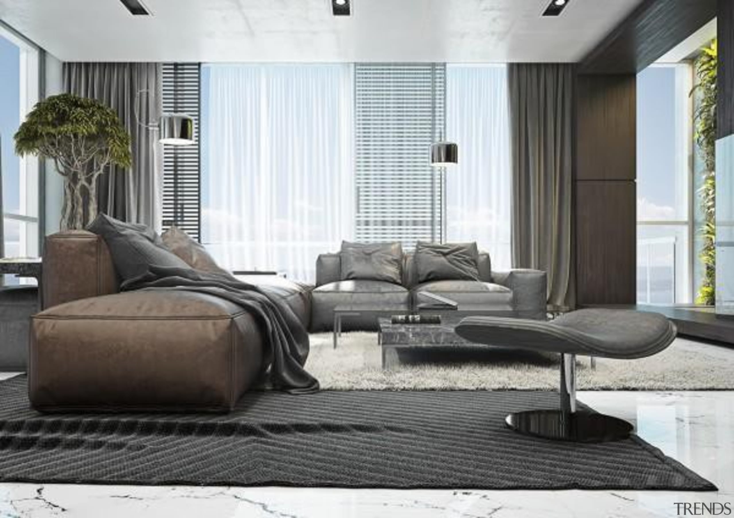 dark design ideas - Masculine Apartments - chair chair, couch, floor, furniture, home, interior design, living room, loveseat, table, window, white, black, gray