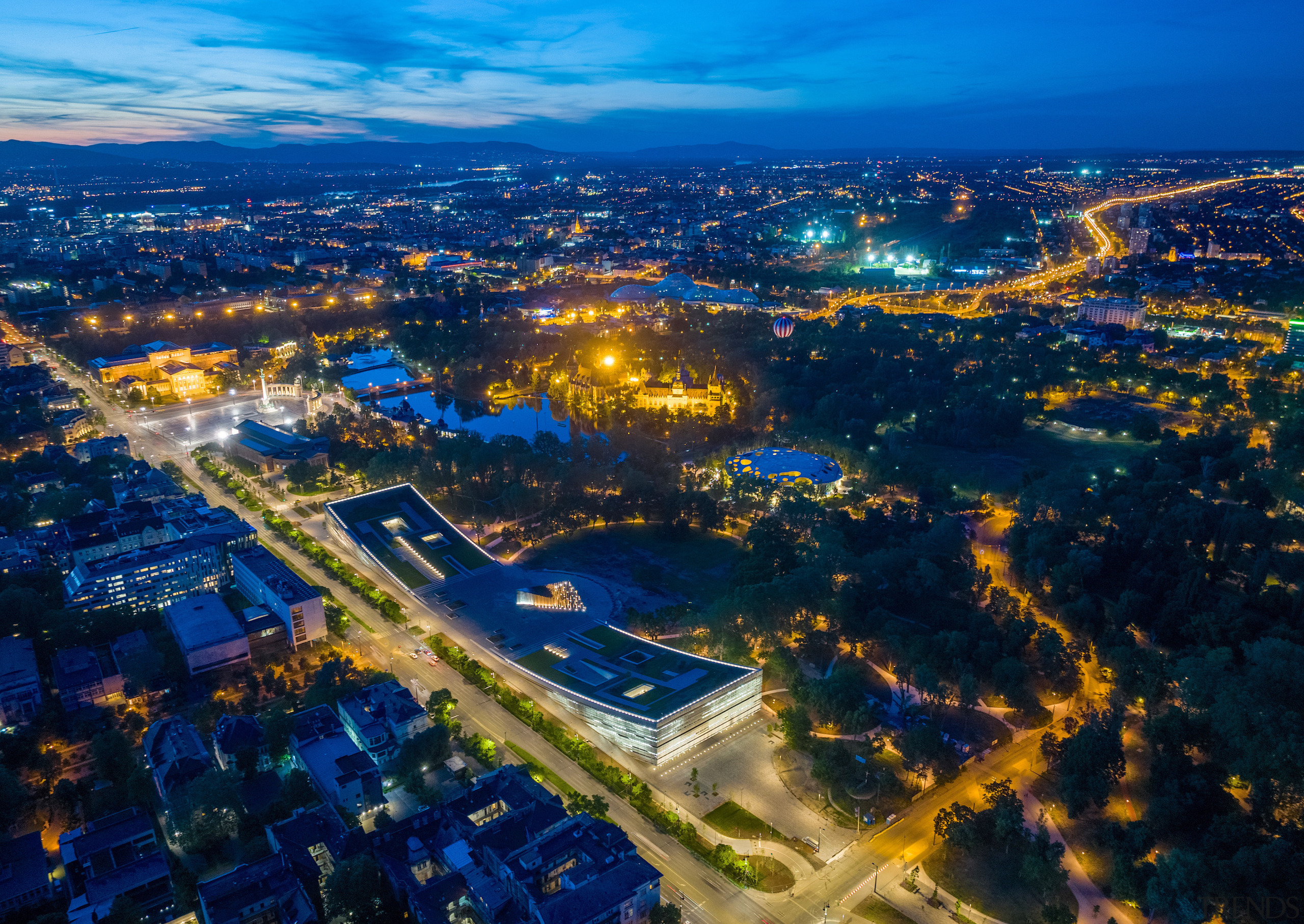 The museum from above by night. Photography – 