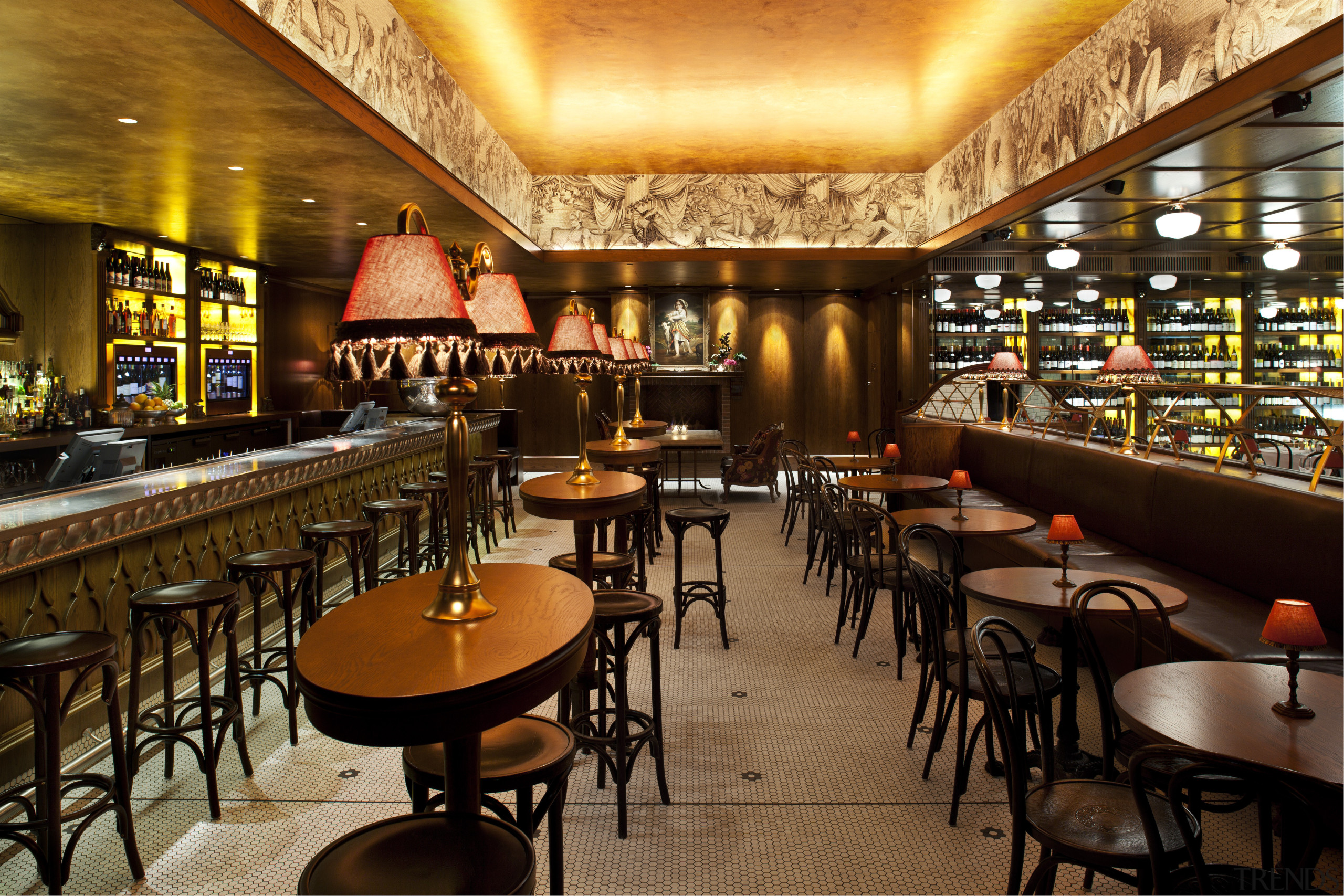 View of themed Sydney restaurant. - View of bar, café, interior design, restaurant, brown, black