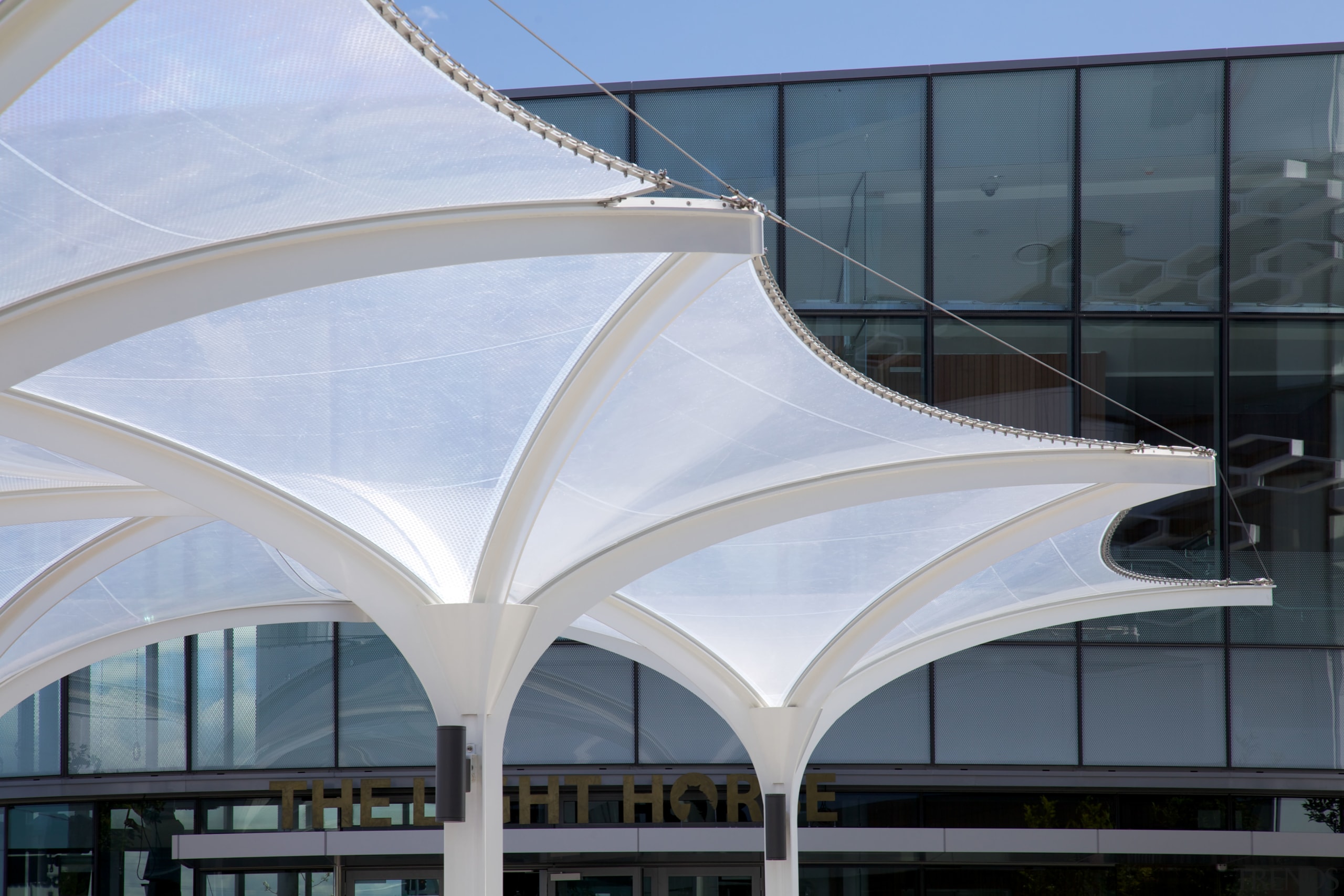 The soaring roof of the Kauwi Interpretive Centre architecture, building, daylighting, facade, infrastructure, metropolitan area, roof, structure, window, gray