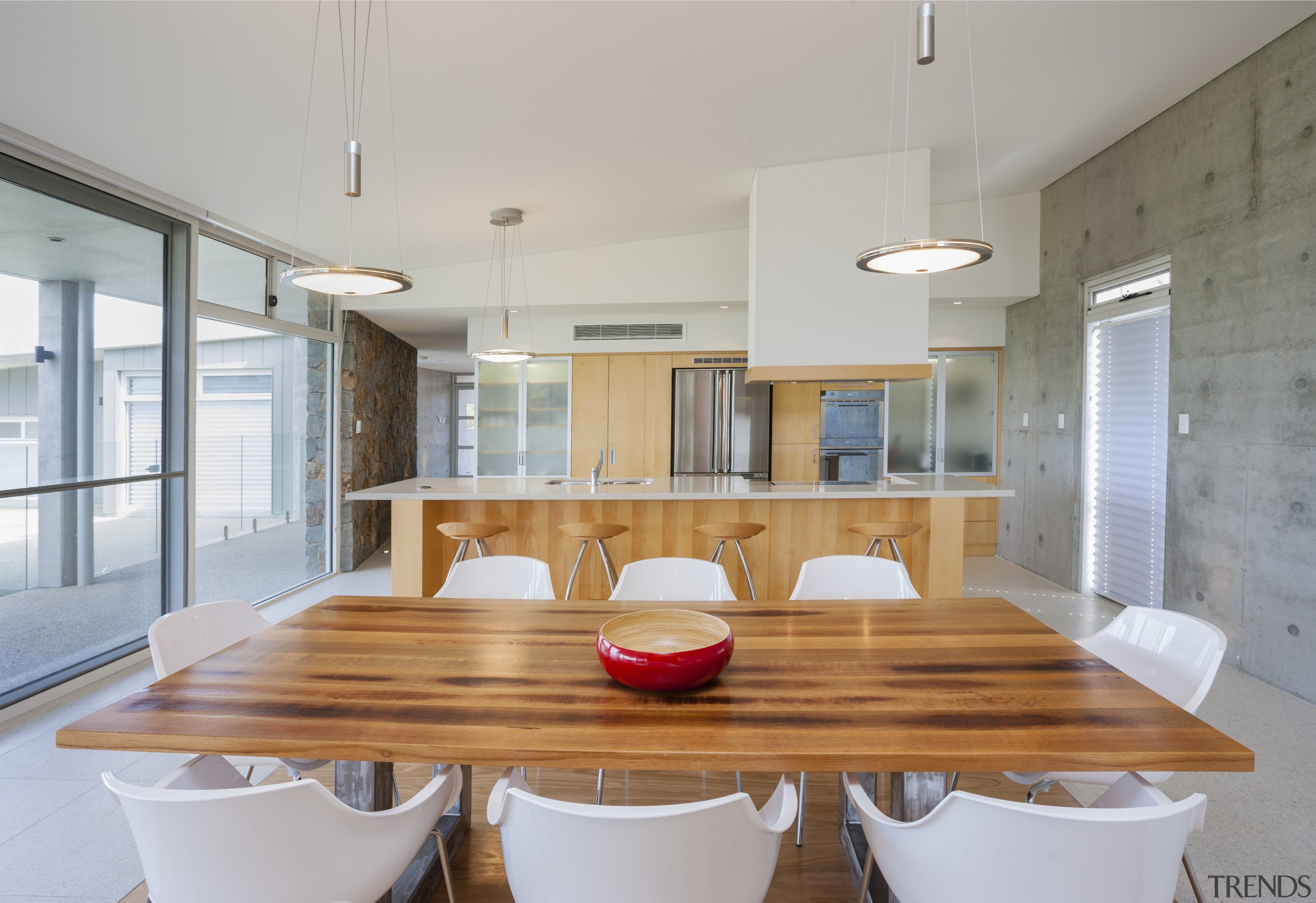 Raw concrete and light wood kitchen - Raw architecture, countertop, house, interior design, kitchen, real estate, table, gray