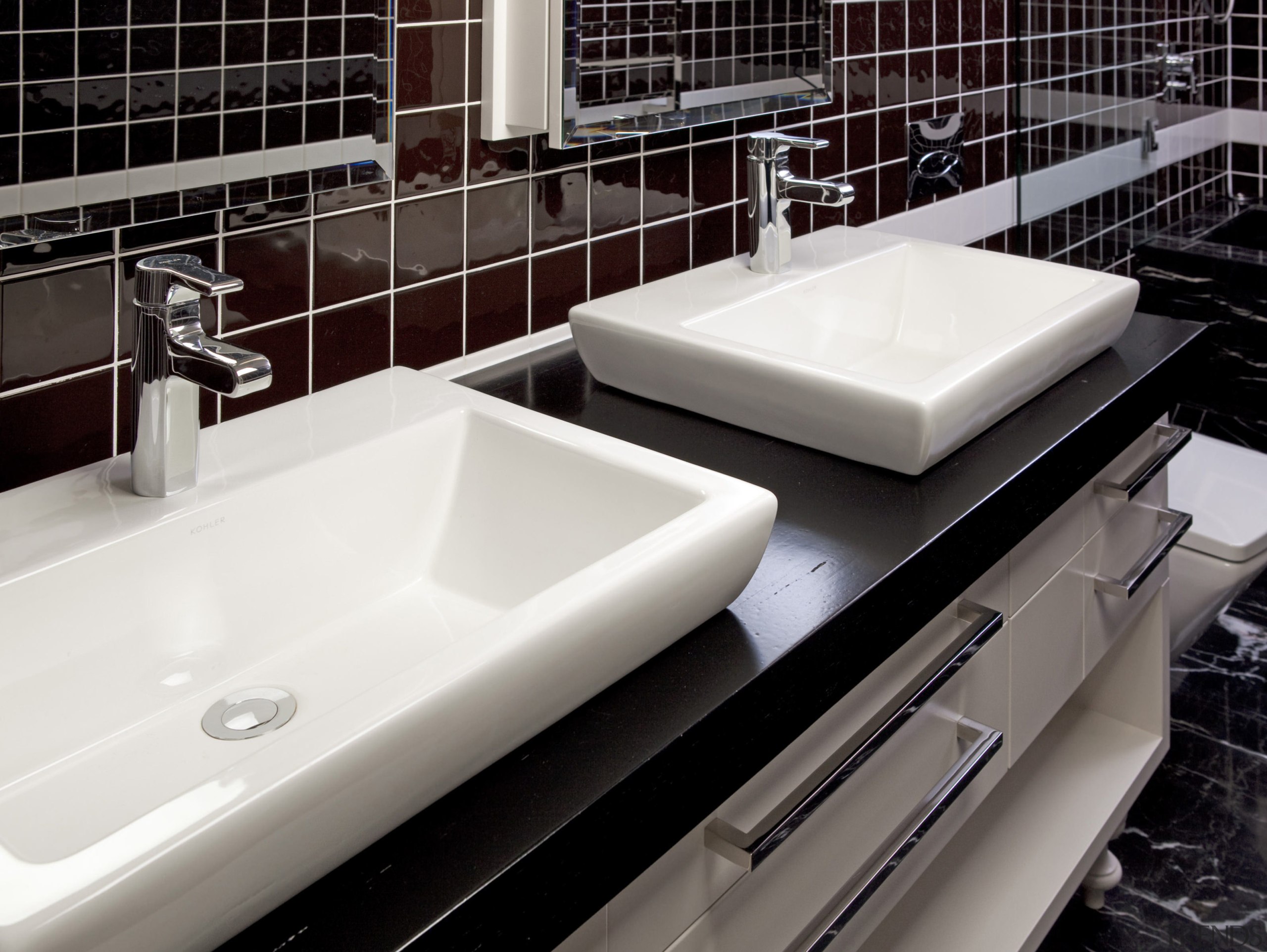 Bathroomware from Mico Bathrooms. - Bathroomware from Mico bathroom, countertop, plumbing fixture, product design, sink, tap, tile, black, white, gray