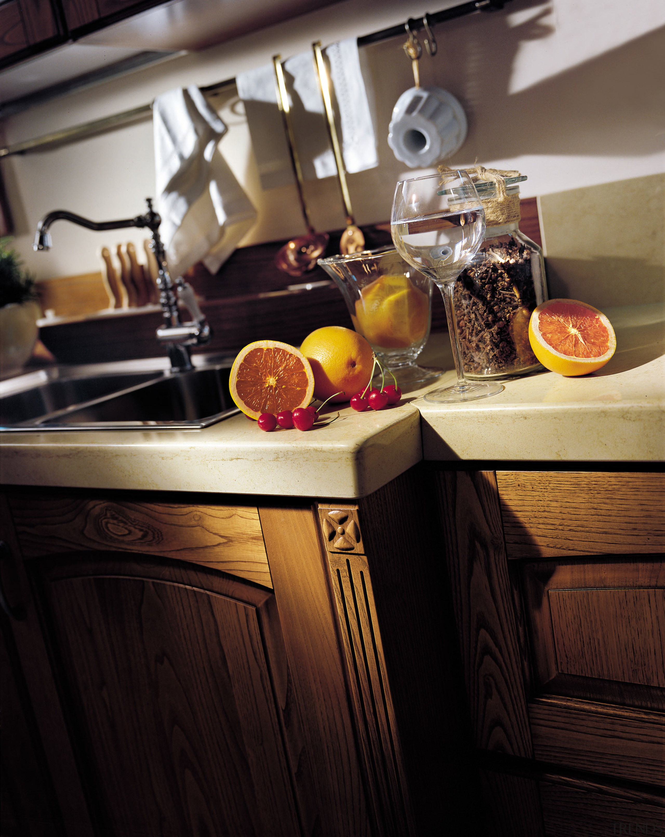 View of a contemporary kitchen which features countertops countertop, furniture, interior design, kitchen, room, table, black