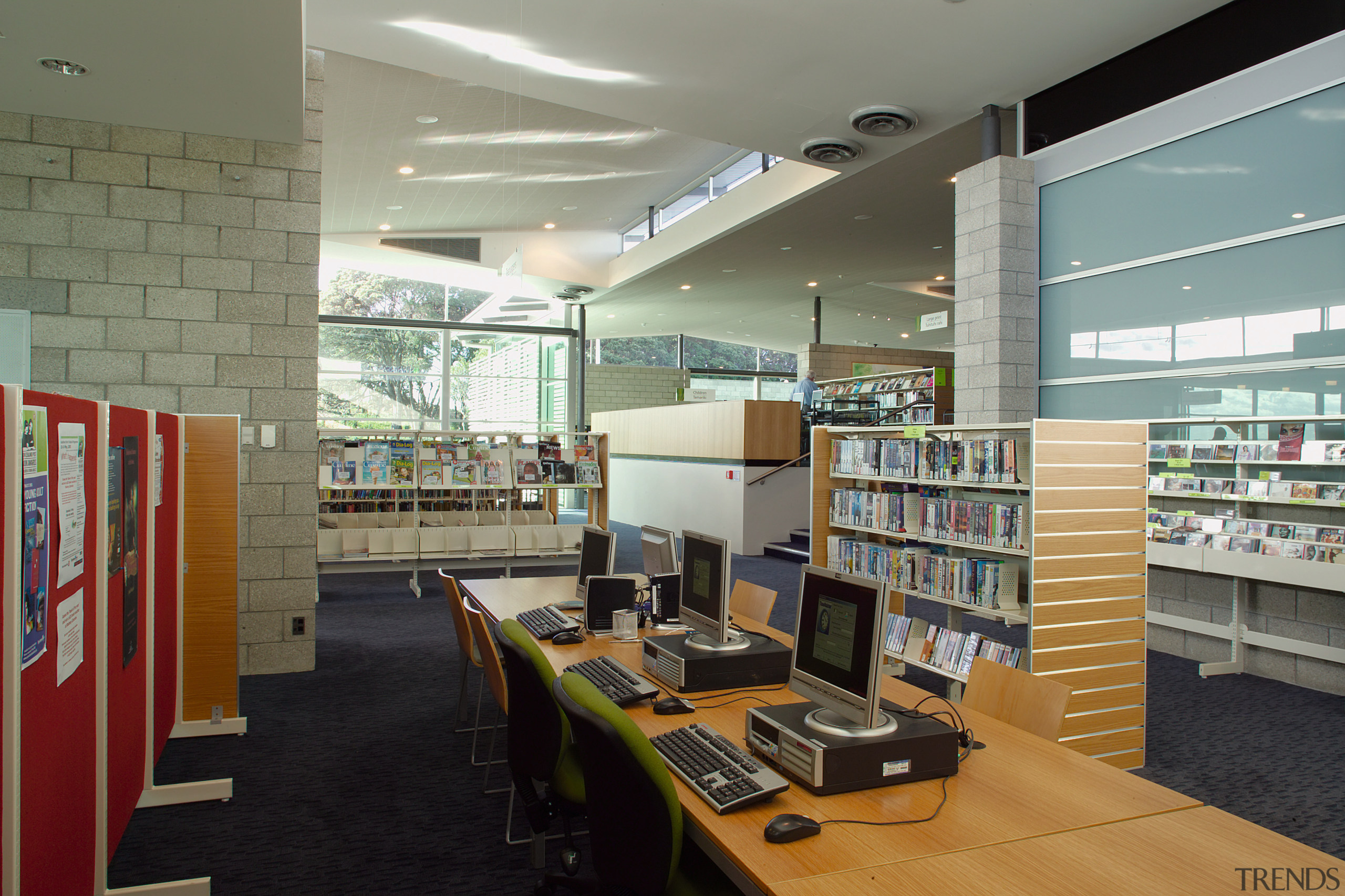 view of the computer area in the library institution, interior design, library, library science, organization, public library, gray