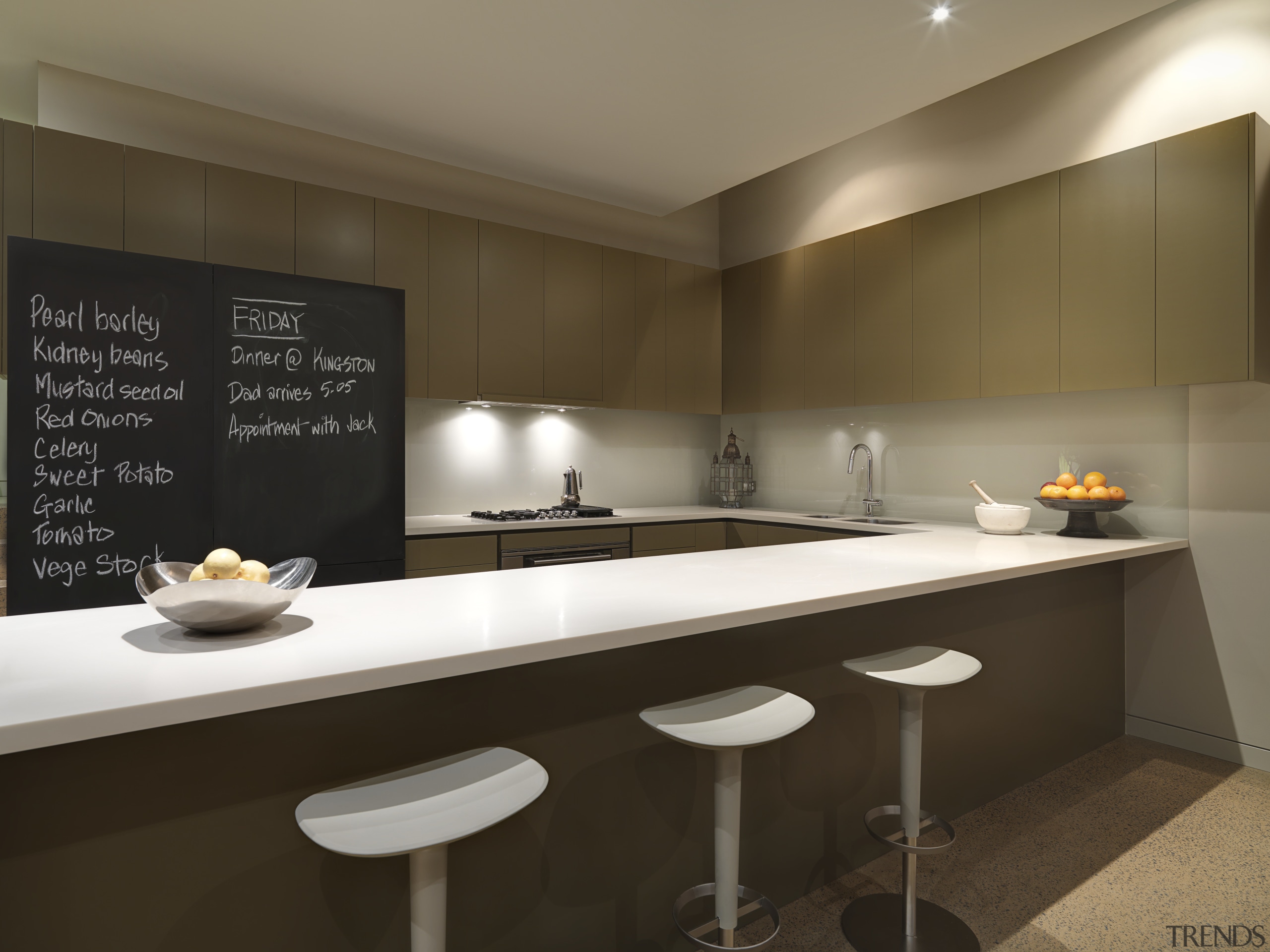 View of a renovated kitchen which features a countertop, interior design, kitchen, sink, brown