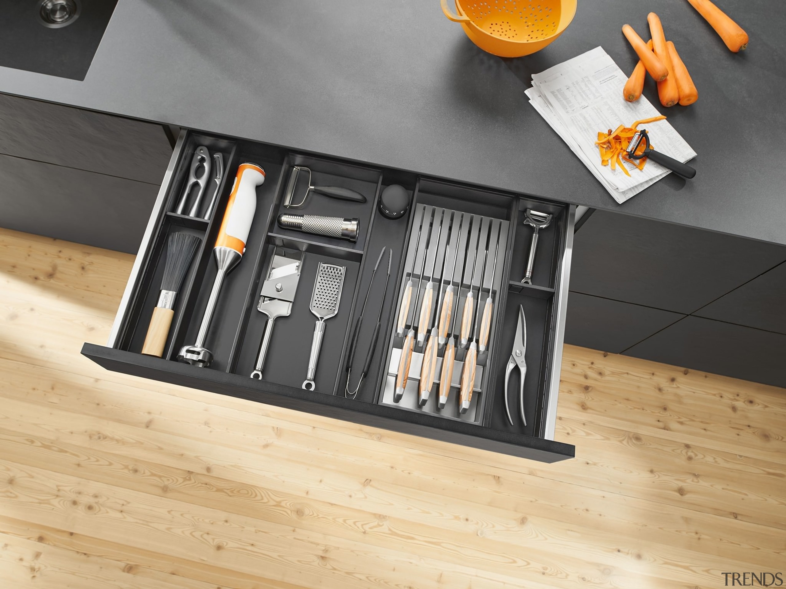 Blum New Zealand furniture, tool, orange, gray, black