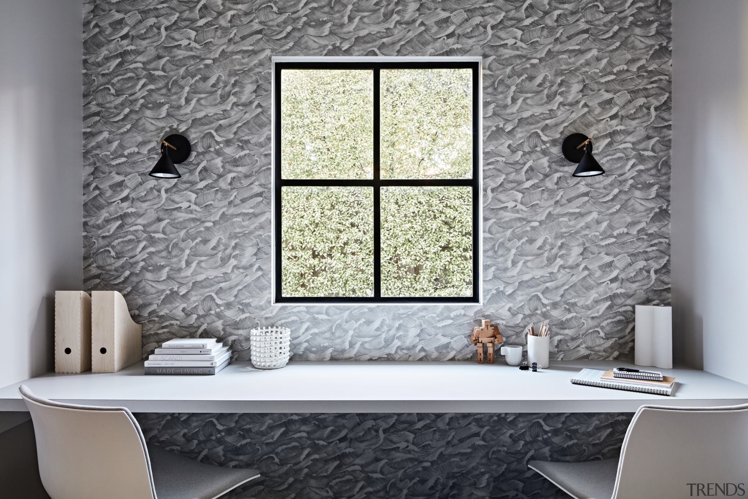 Keeping busy – study with wild wallpaper. 