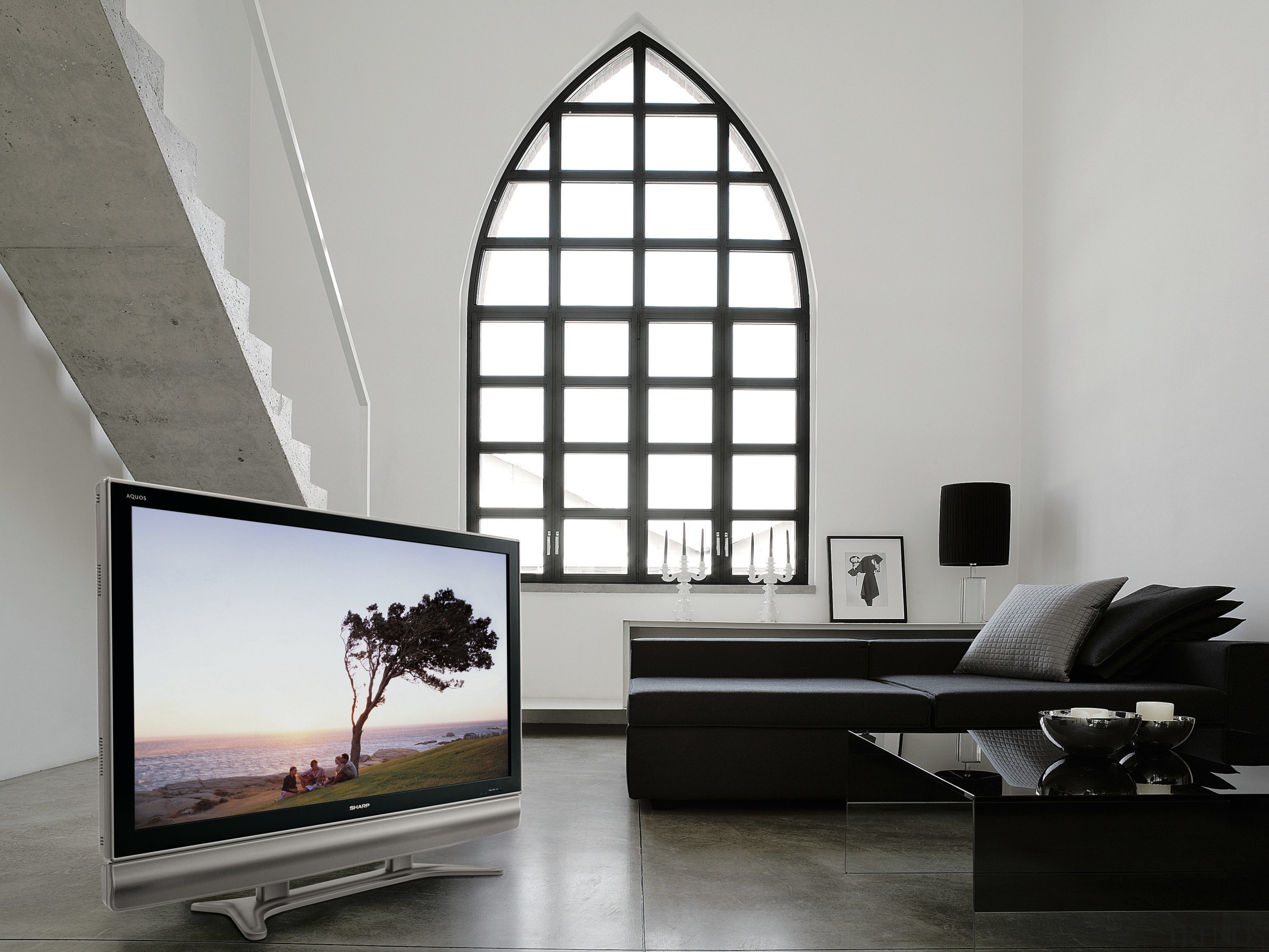 A view of some home applaices brought from daylighting, furniture, interior design, living room, product design, table, window, gray, white