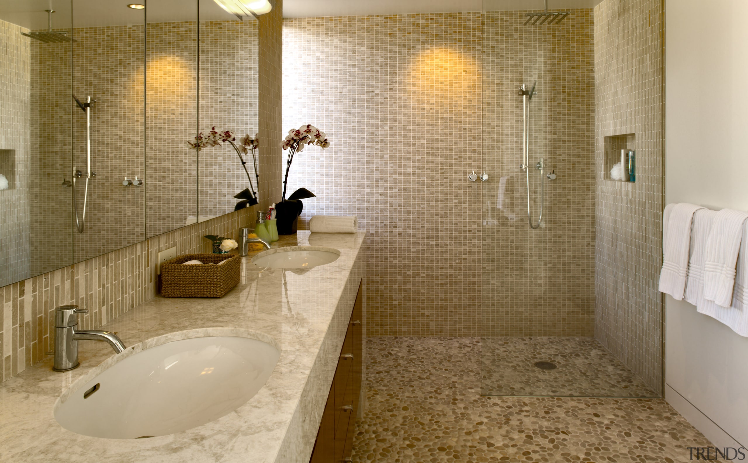 View of the bathroomcarrillo horizon 0910-104 v1 - bathroom, floor, flooring, interior design, plumbing fixture, room, tile, wall, brown