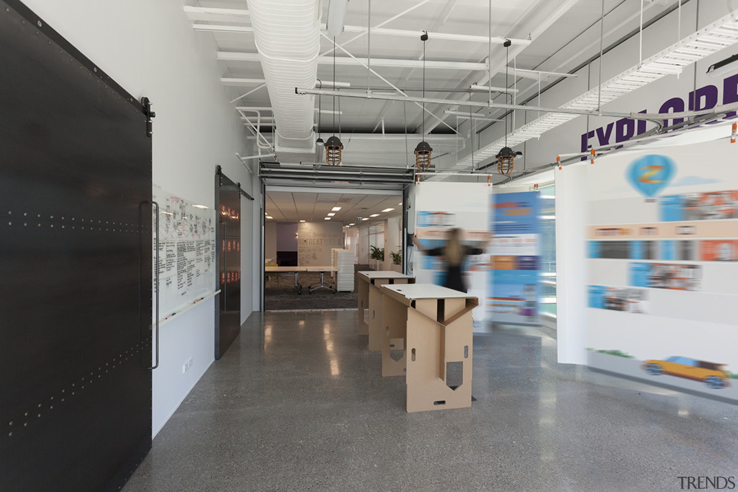 The Z Energy fit-out includes several feature spaces, exhibition, interior design, gray