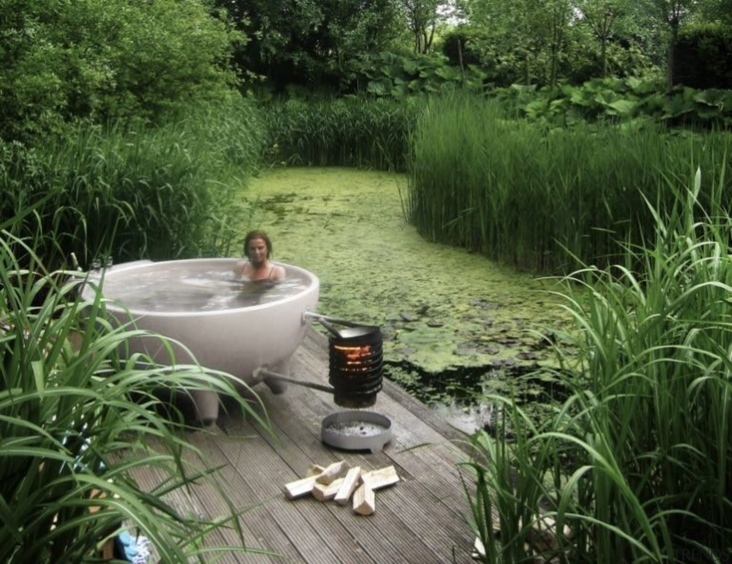 Outdoor Tub 04 - Outdoor Tub 04 - backyard, garden, grass, grass family, landscape, lawn, plant, pond, water, water feature, water resources, watercourse, yard, green