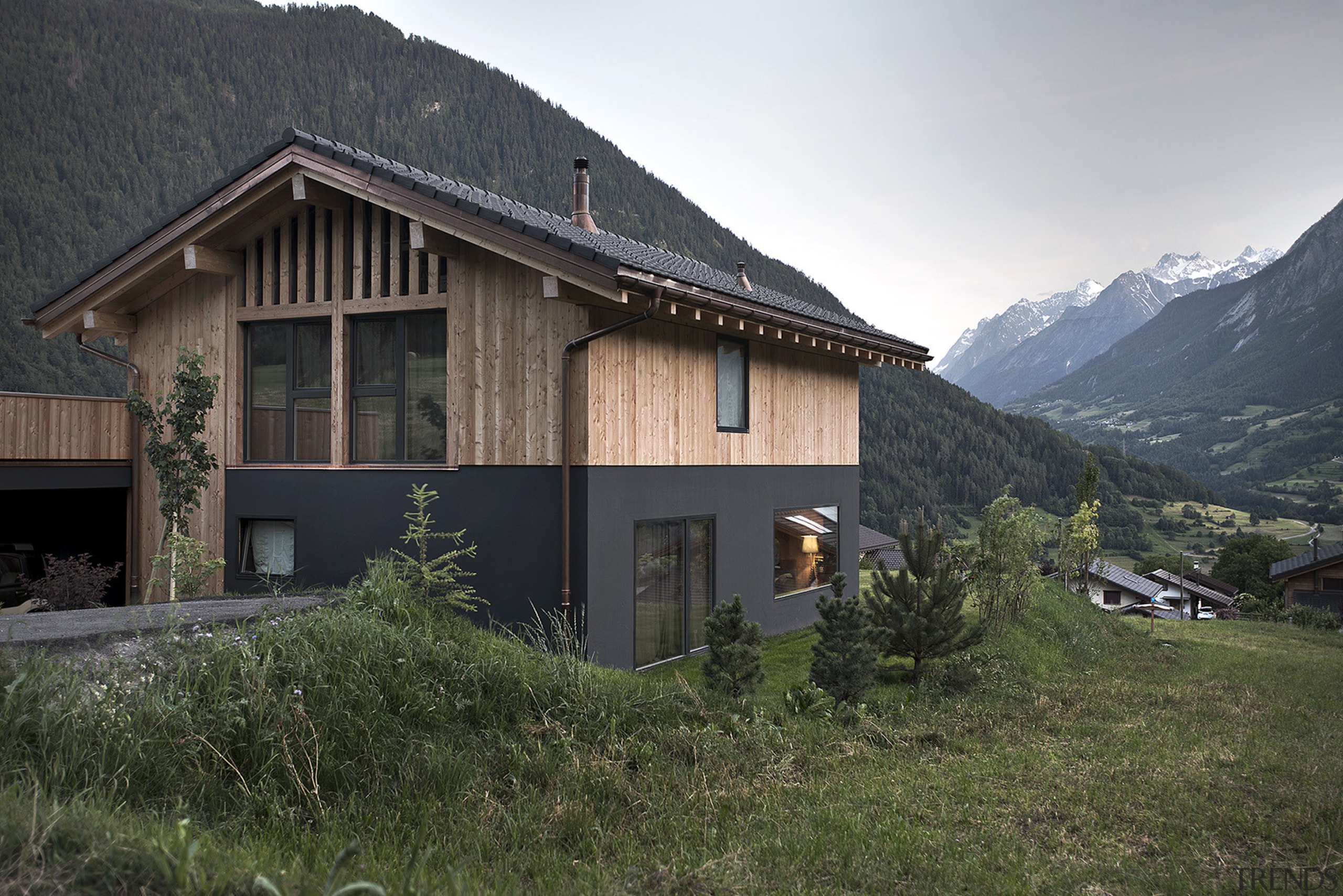 Picture North And West Facades - alps | alps, cottage, elevation, facade, home, house, hut, mountain, mountain range, mountainous landforms, property, real estate, roof, sky, black, brown