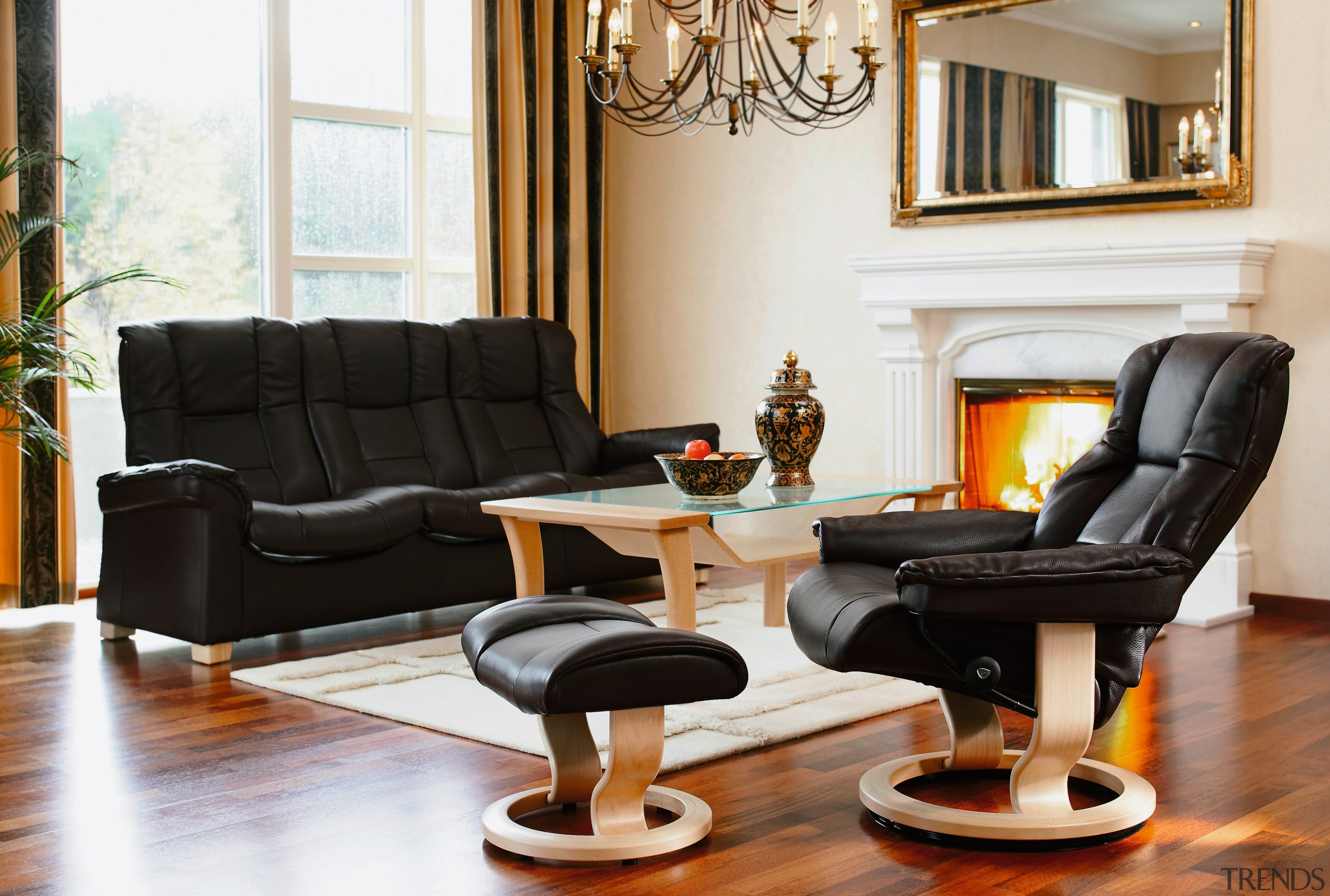 A view of ssome furniture from Scansin International. chair, couch, flooring, furniture, interior design, living room, recliner, room, table, wood, white