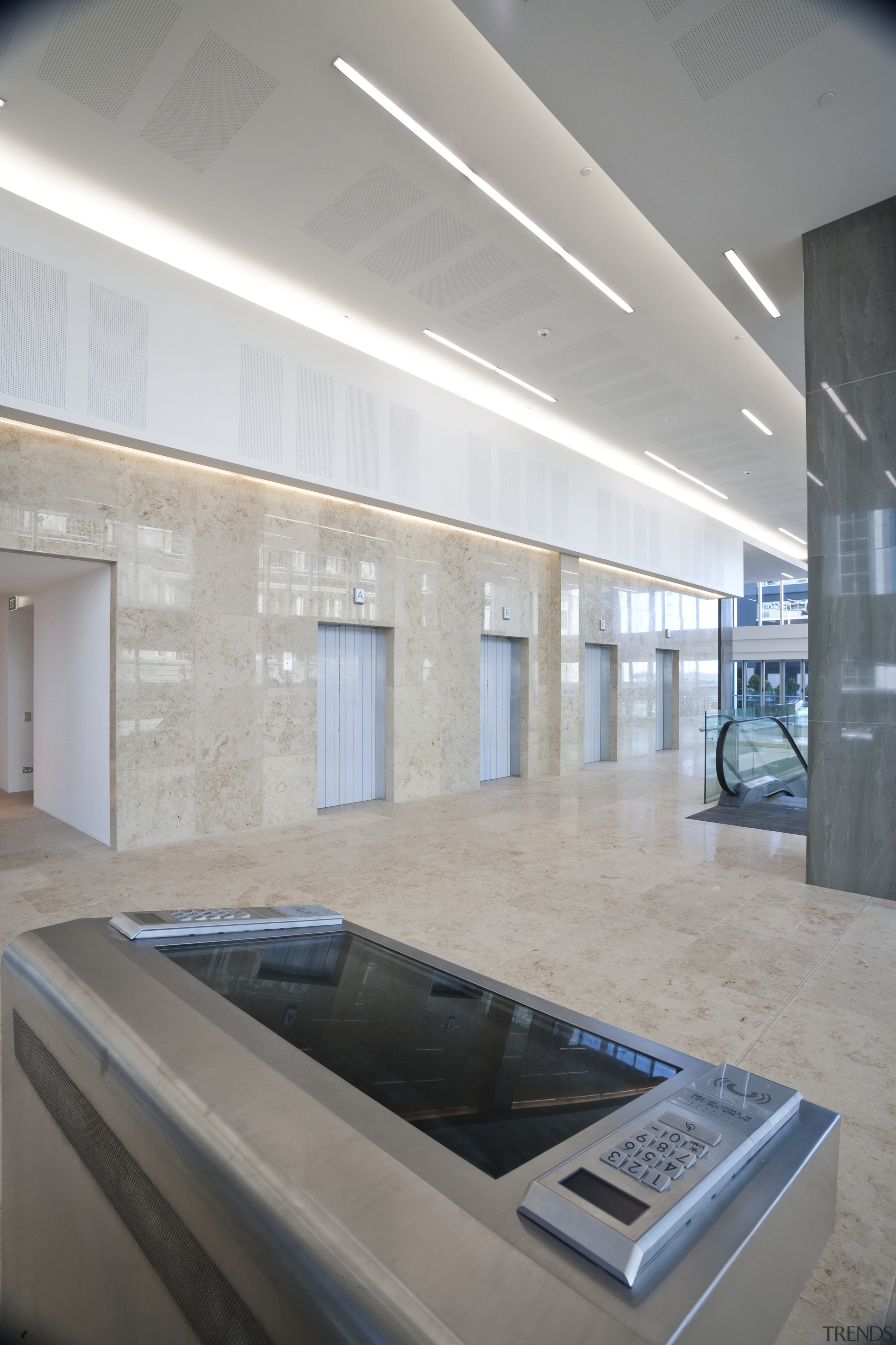 internal building view of lifts at 21 Queen architecture, ceiling, daylighting, floor, glass, interior design, gray