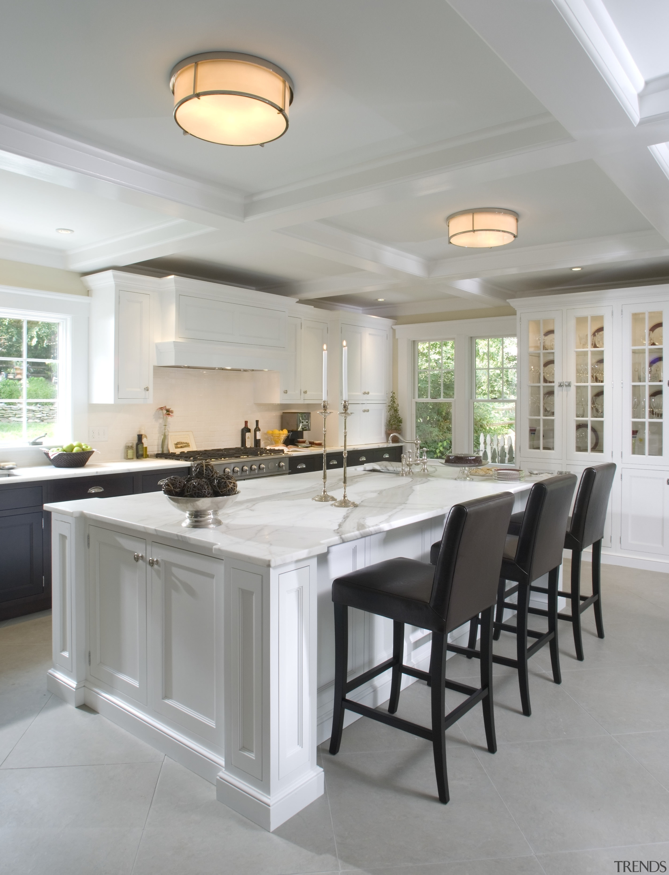 View of kitchen designed by St. Clair Kitchen cabinetry, ceiling, countertop, cuisine classique, floor, flooring, furniture, interior design, kitchen, room, table, gray
