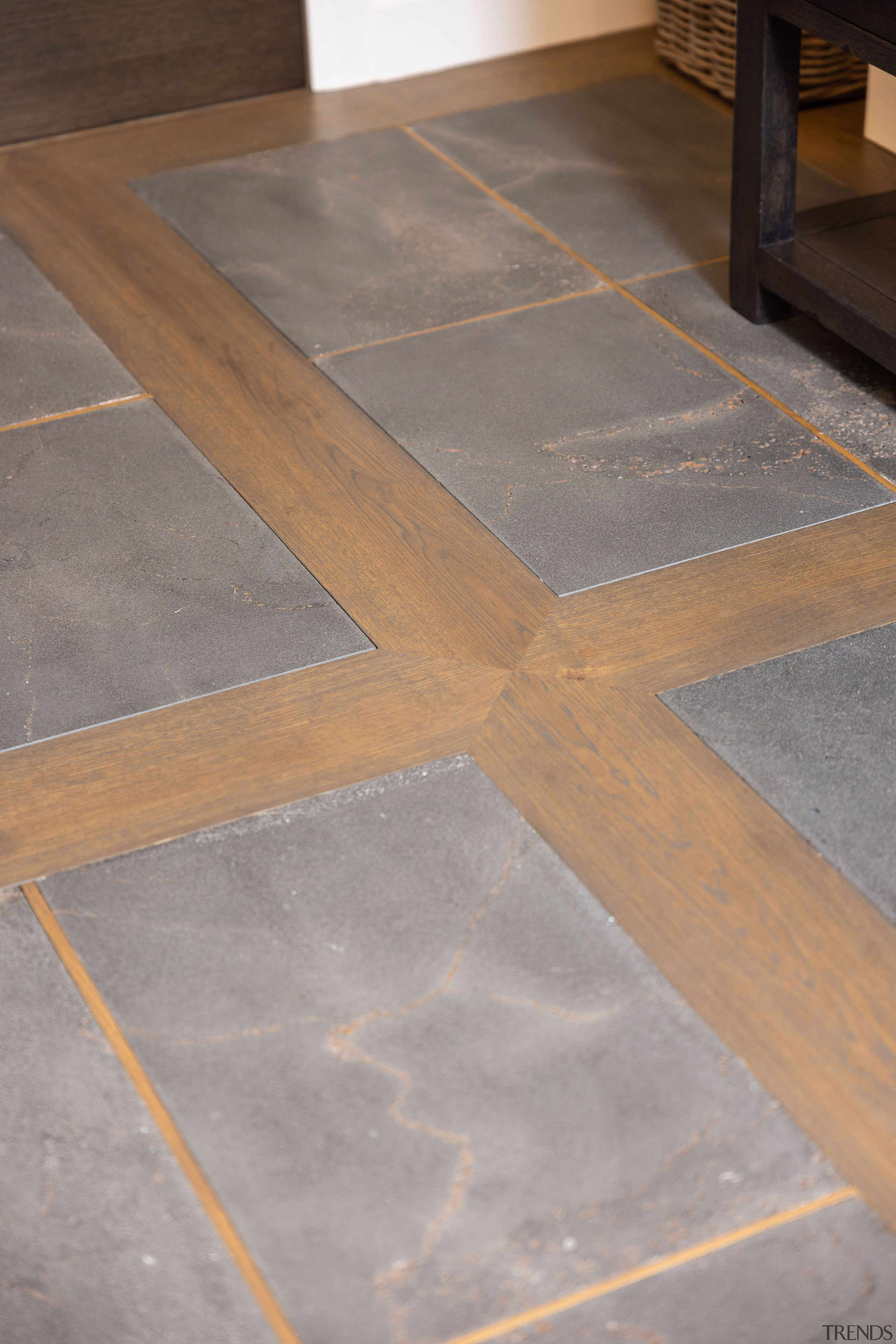 Flooring detail – bluestone/timber. - French accent by 