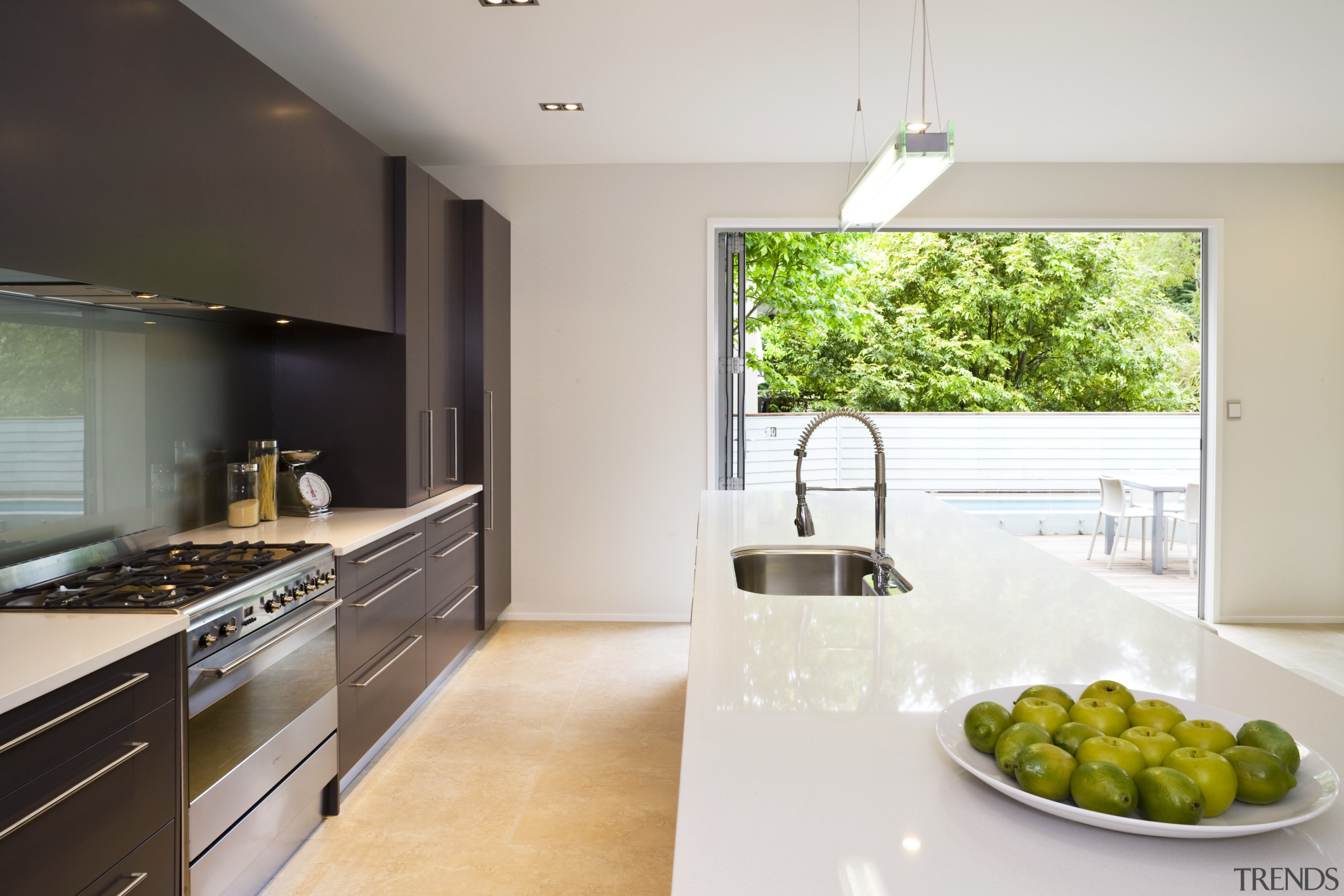 Comtempary Kitchen Galley Style Ceaser Stone benchtops in countertop, house, interior design, kitchen, real estate, gray